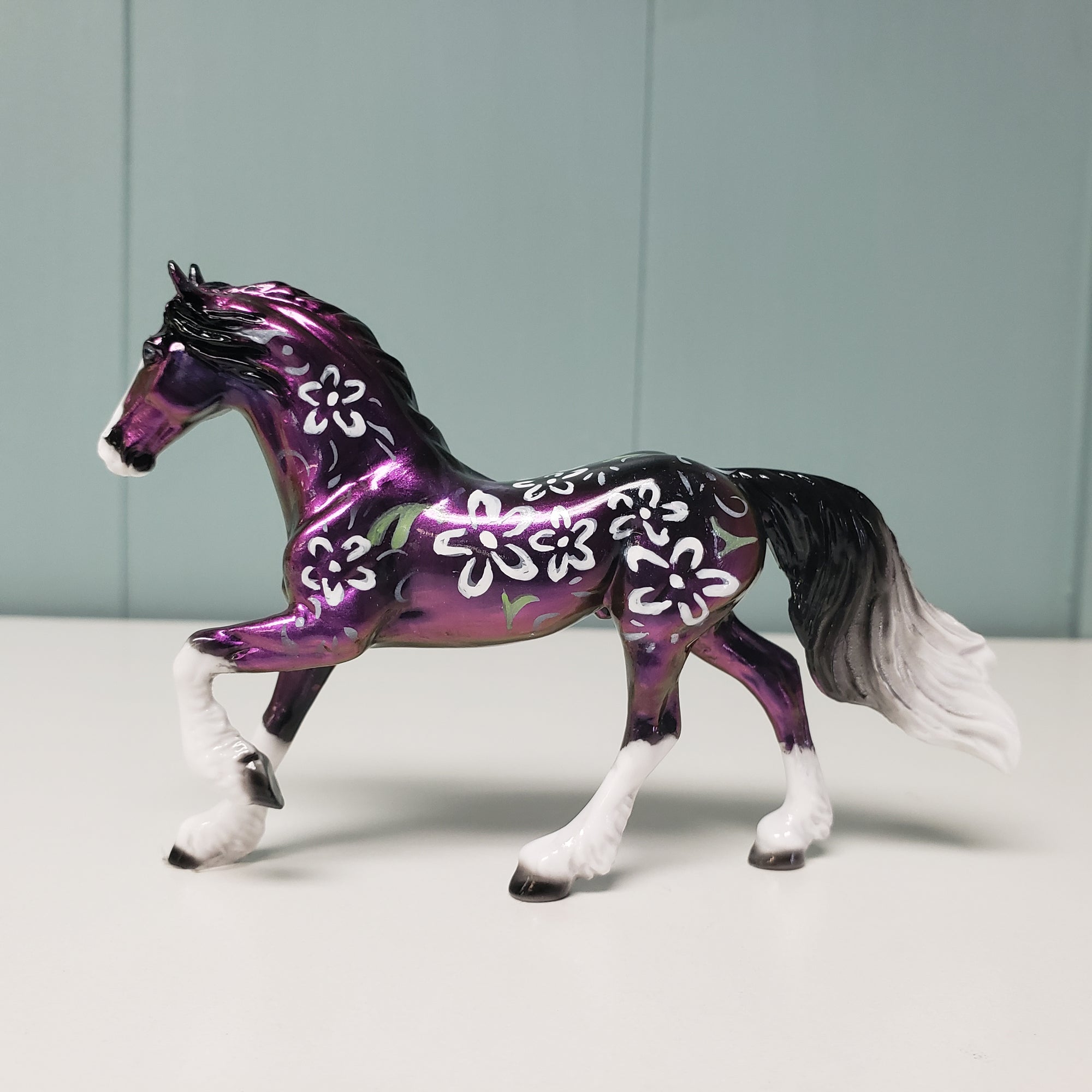 Beauty OOAK Purple W/ White Flowers Deco Friesian Chip By Dawn Quick Val24