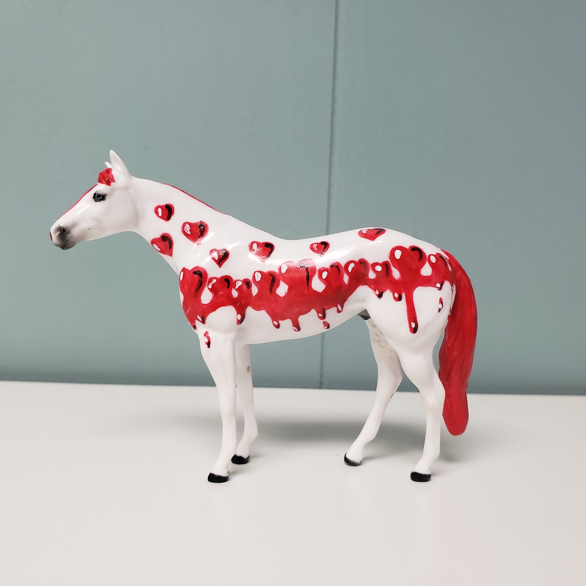 My Bloody Valentine OOAK Dripping Hearts Deco Thoroughbred Chip By Dawn Quick Val24