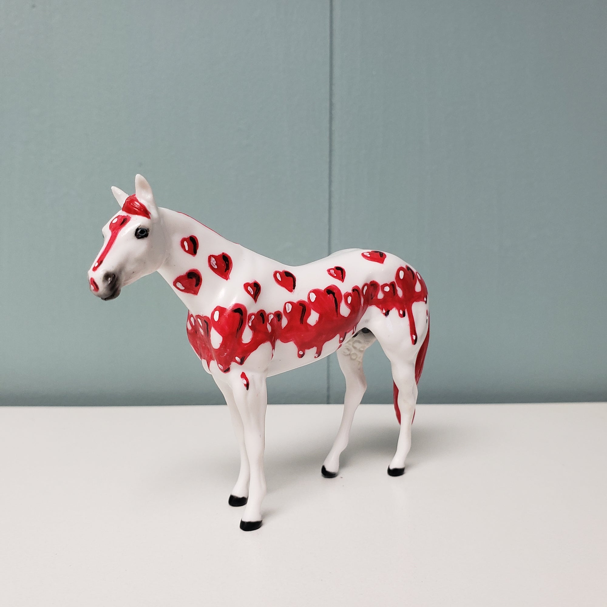 My Bloody Valentine OOAK Dripping Hearts Deco Thoroughbred Chip By Dawn Quick Val24