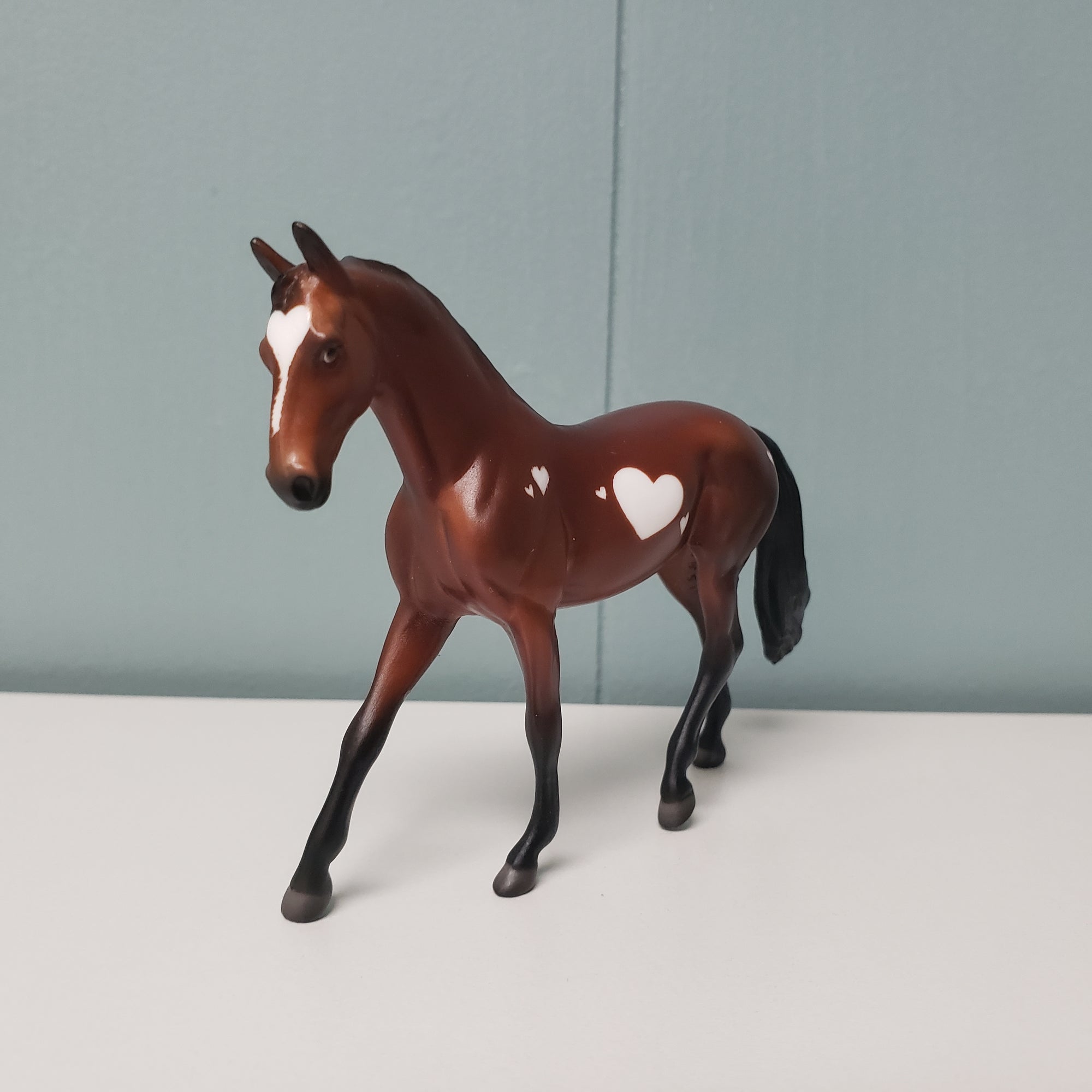 Chocolate Love OOAK Deco Bay w/ Heart Markings Warmblood Chip By Angela Marleau Val24