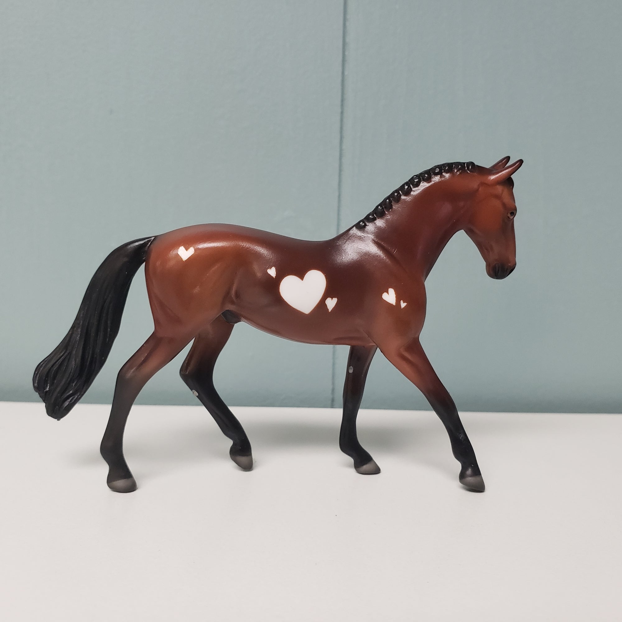 Chocolate Love OOAK Deco Bay w/ Heart Markings Warmblood Chip By Angela Marleau Val24