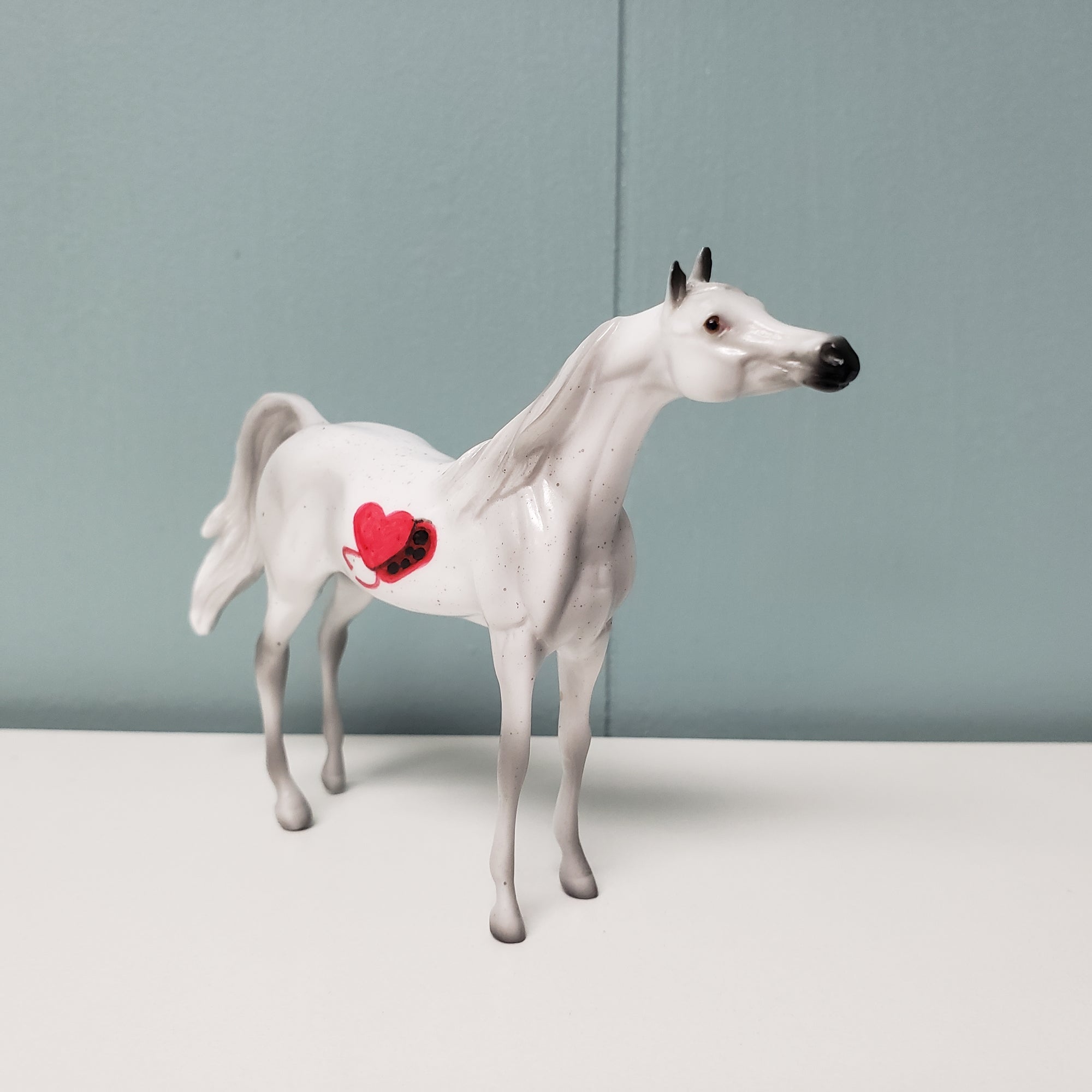 Ribbon Of Love OOAK Deco Flea-bitten Gray W/ Heart Arabian Chip By Angela Marleau Val24