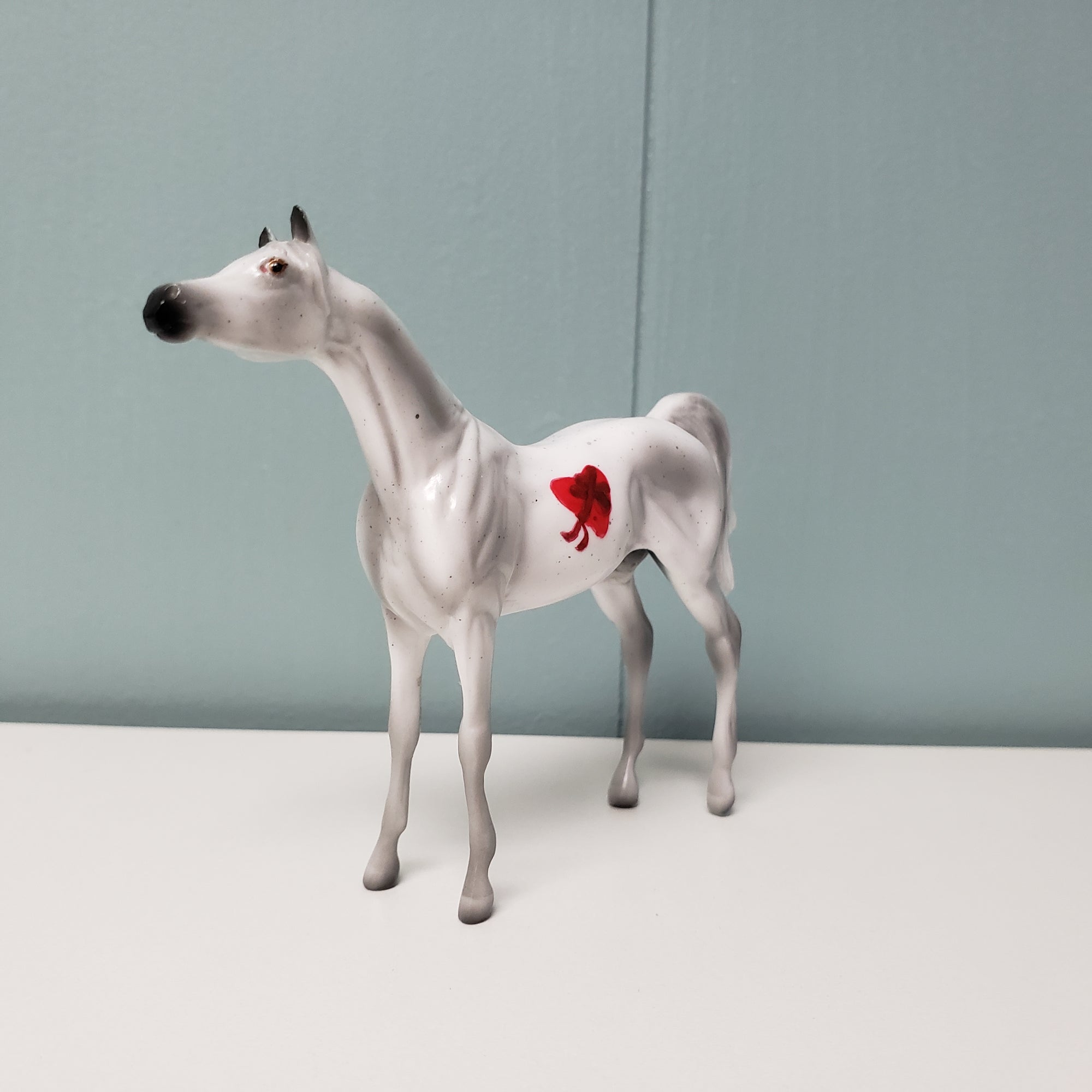 Ribbon Of Love OOAK Deco Flea-bitten Gray W/ Heart Arabian Chip By Angela Marleau Val24