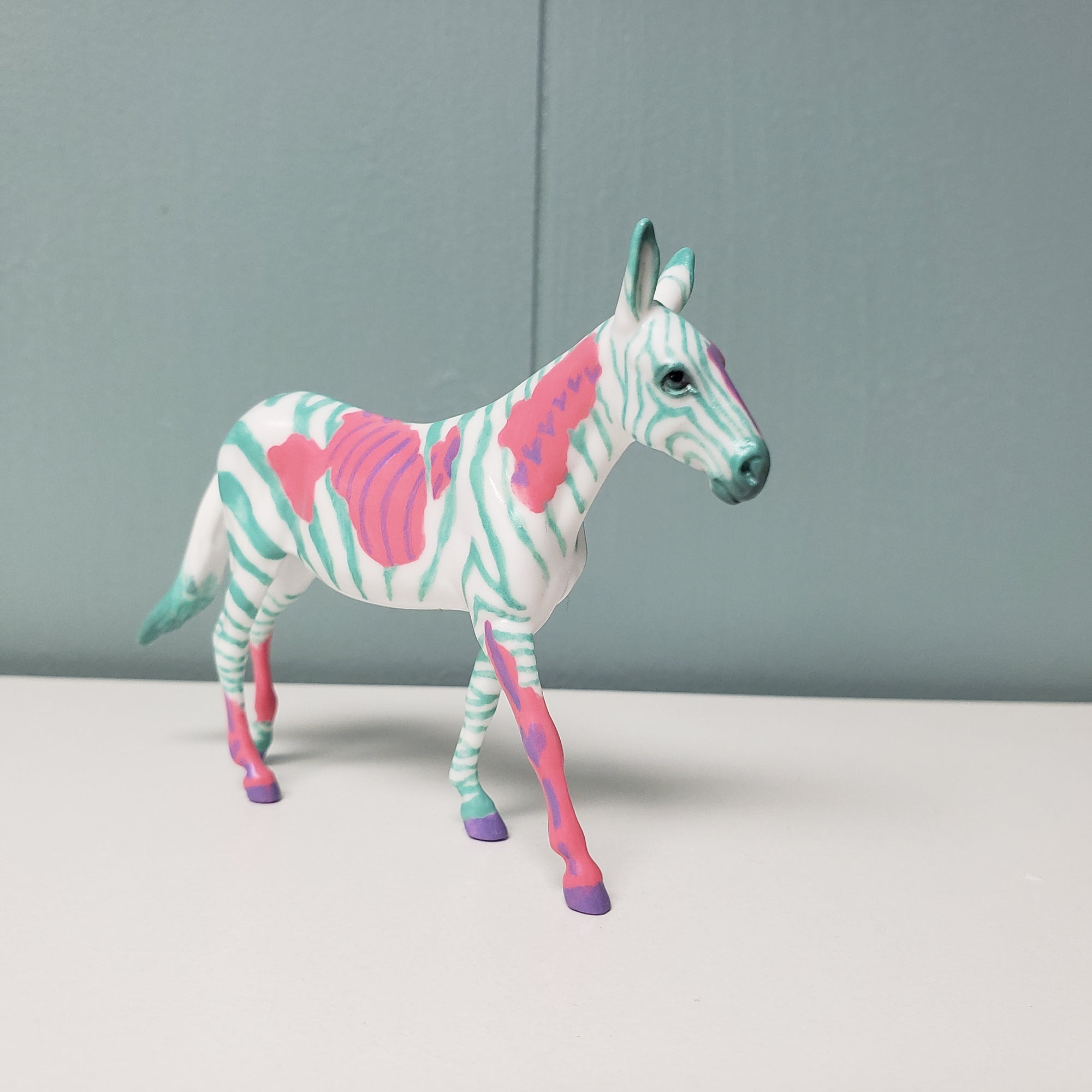 Undying Love OOAK Deco Purple Zebra W/ Pink &amp; Green Patches Mule Chip By Jess Hamill Val24