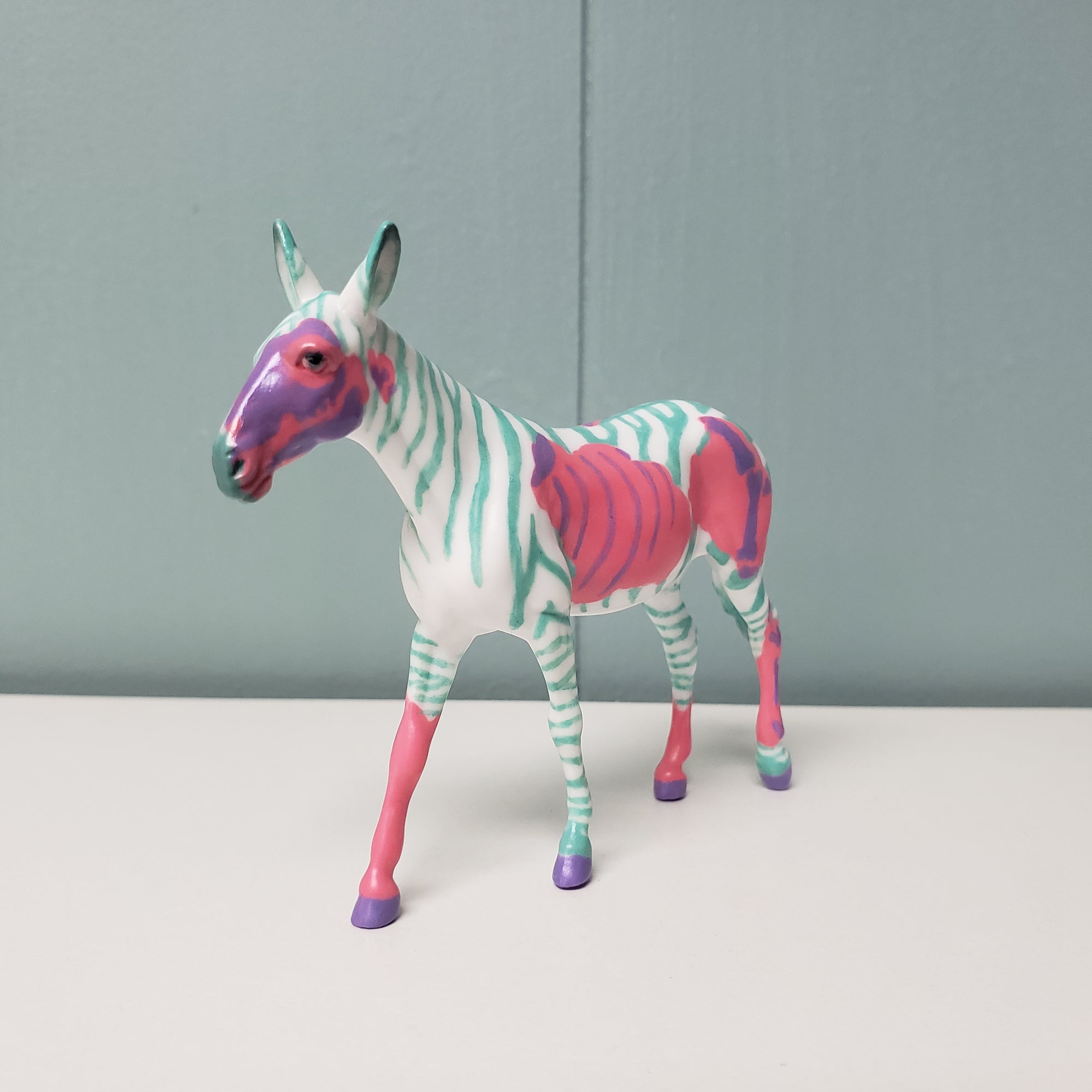 Undying Love OOAK Deco Purple Zebra W/ Pink &amp; Green Patches Mule Chip By Jess Hamill Val24