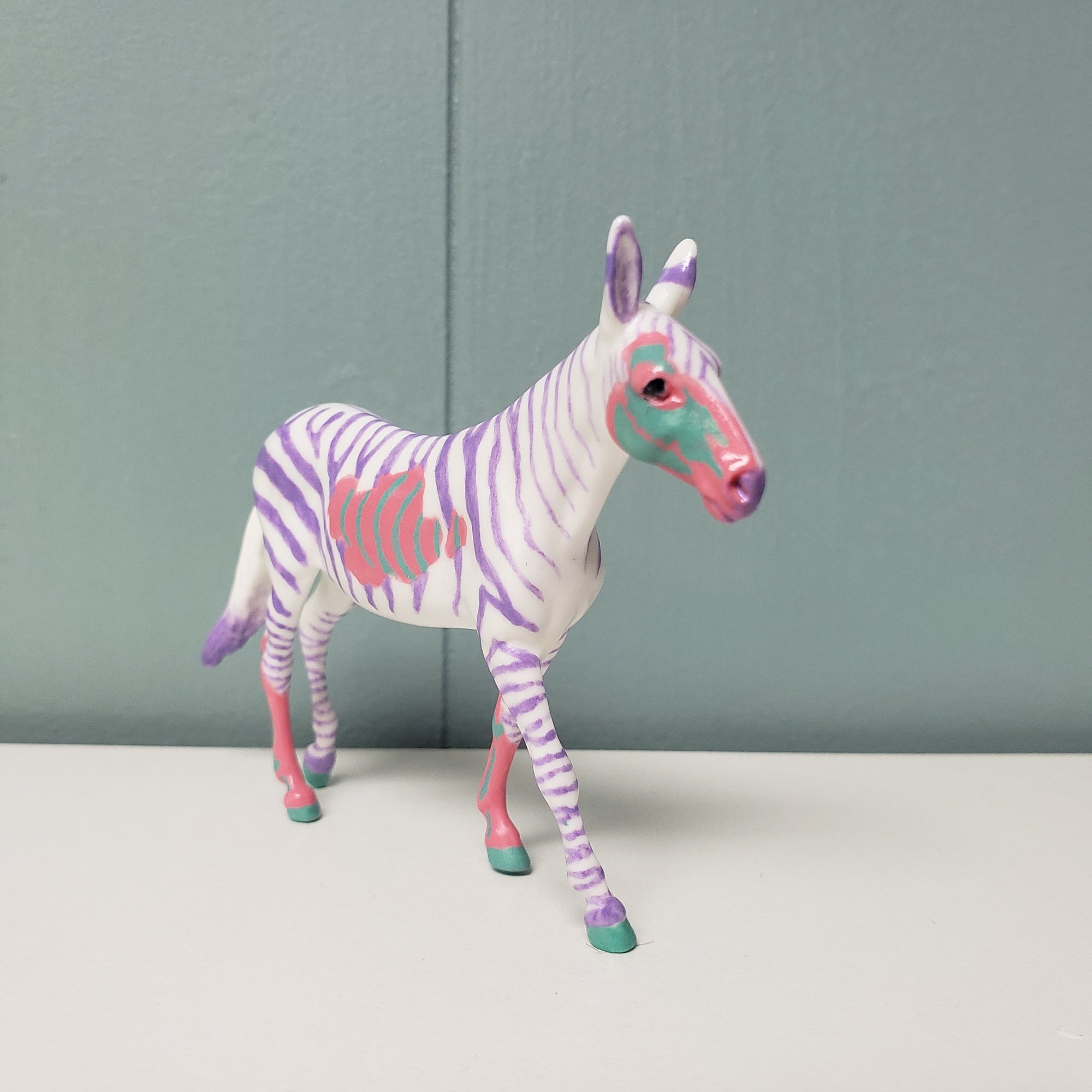 Infected By Love OOAK Deco Green, Pink &amp; Purple Zebra Pastel Mule Chip By Jess Hamill Val24