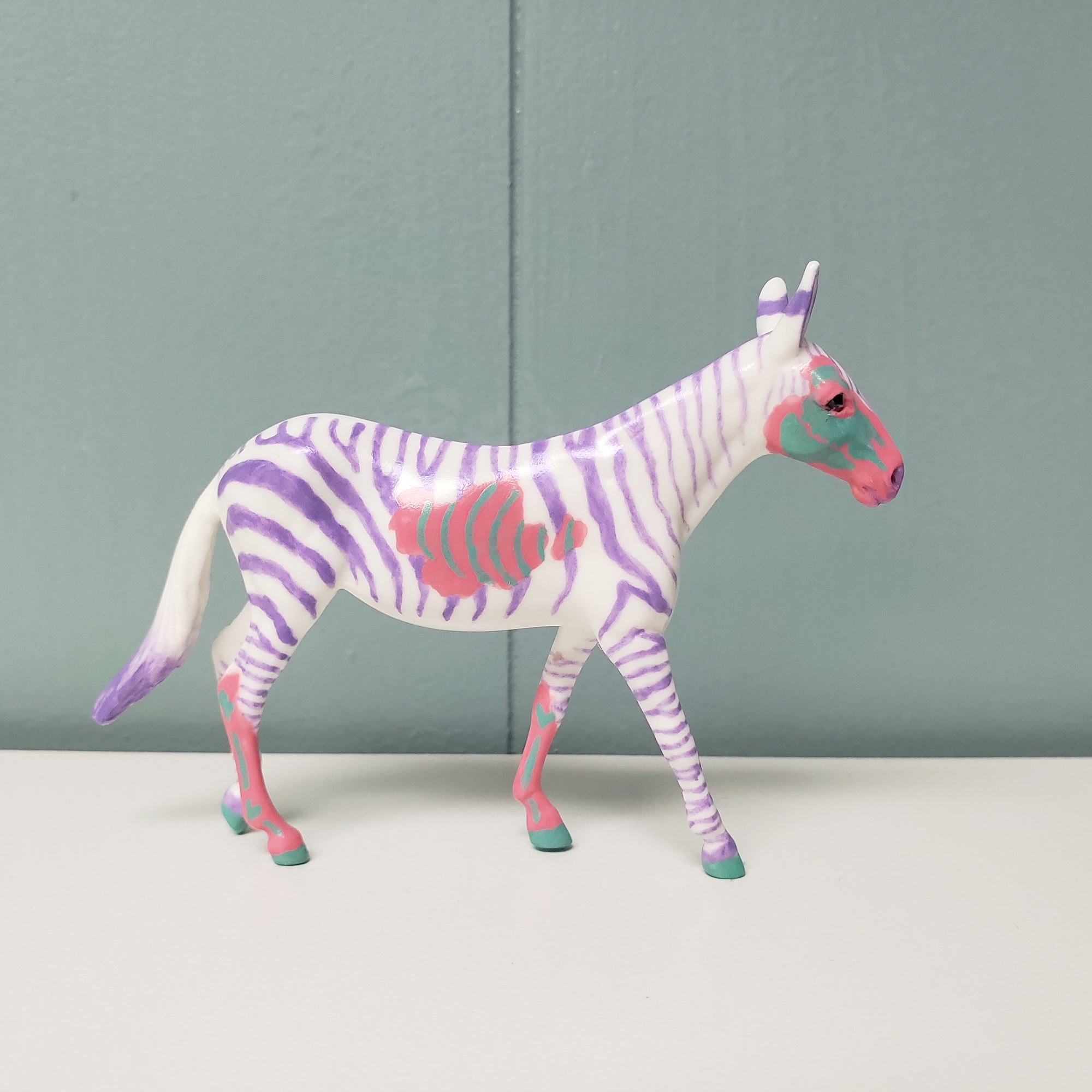 Infected By Love OOAK Deco Green, Pink &amp; Purple Zebra Pastel Mule Chip By Jess Hamill Val24