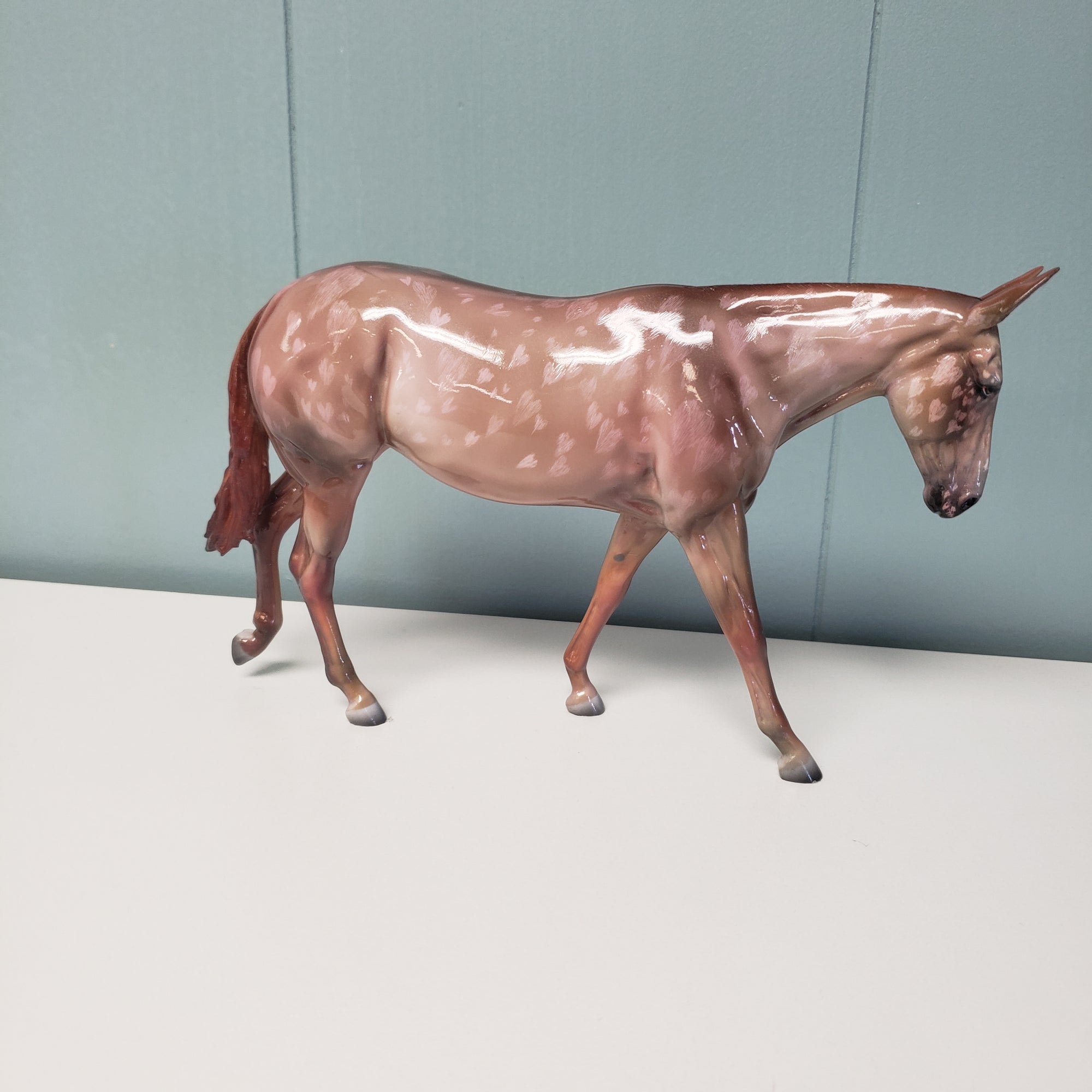 Heartbeat OOAK Chestnut W/ Etched Appaloosa Heart Spots Glossy Deco Mule Pebble By Julie Kiem Val24