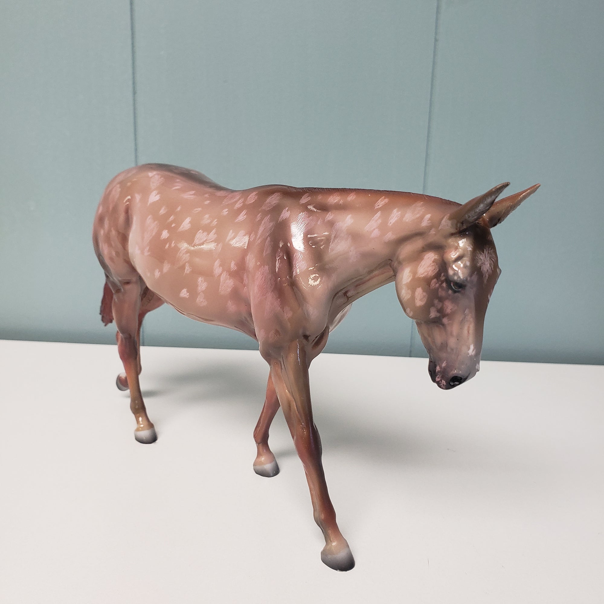 Heartbeat OOAK Chestnut W/ Etched Appaloosa Heart Spots Glossy Deco Mule Pebble By Julie Kiem Val24