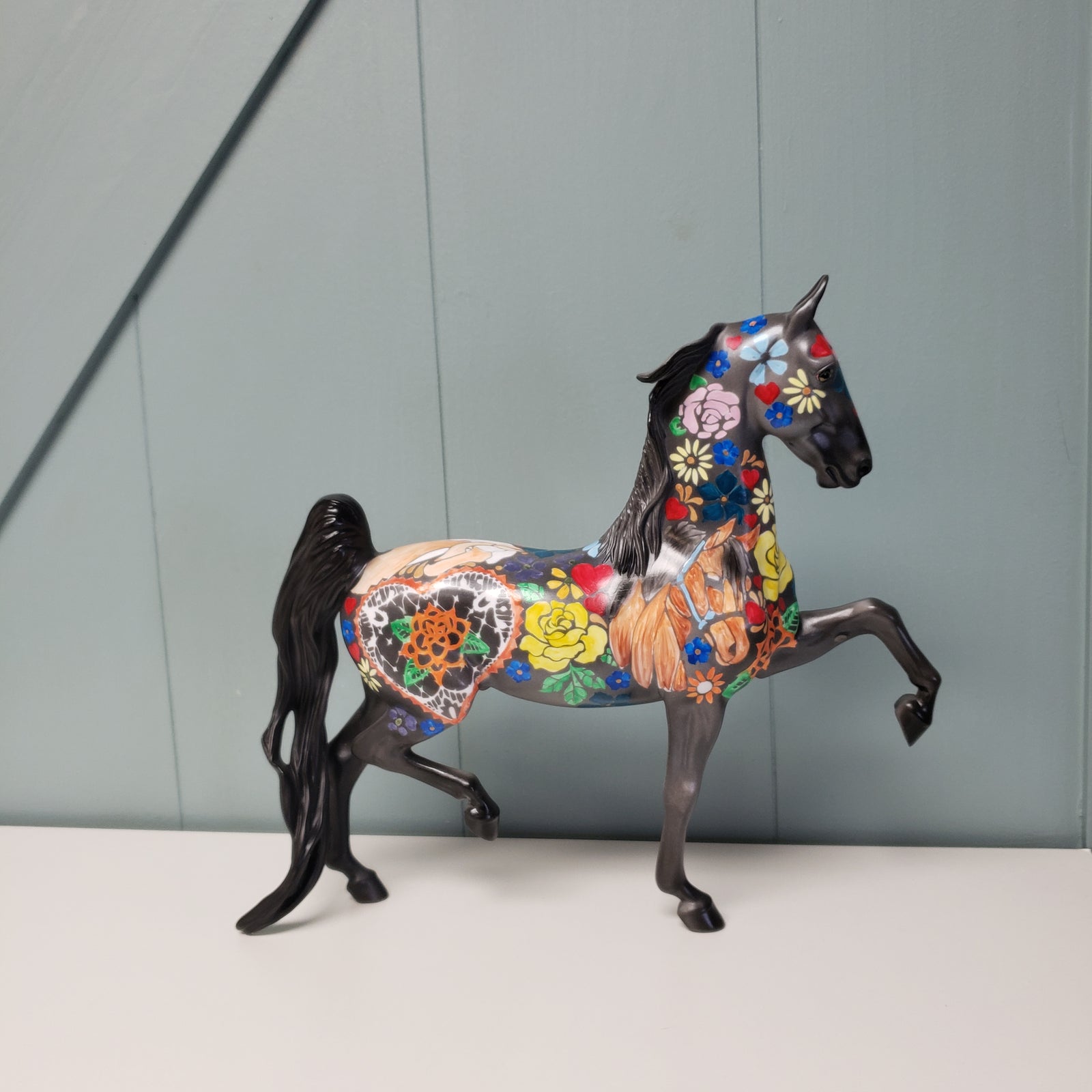 Peace and Love OOAK Deco Horse Flower Design Saddlebred By Dawn Quick Val24