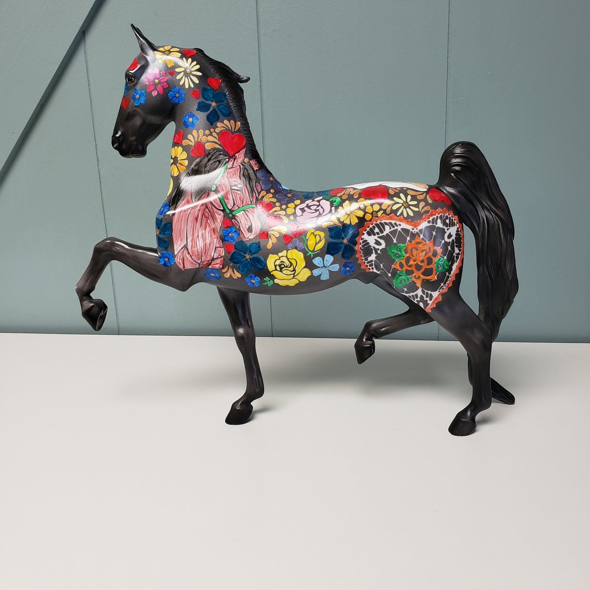 Peace and Love OOAK Deco Horse Flower Design Saddlebred By Dawn Quick Val24