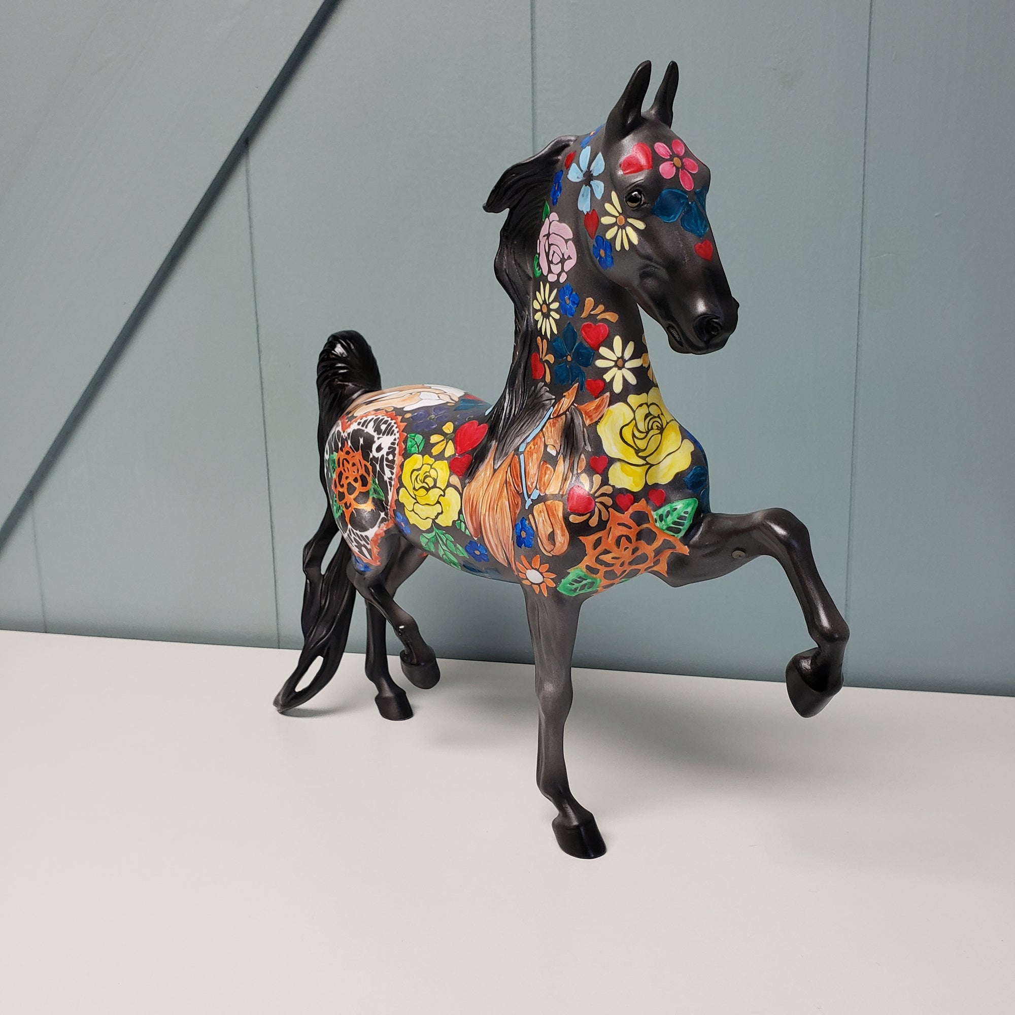 Peace and Love OOAK Deco Horse Flower Design Saddlebred By Dawn Quick Val24