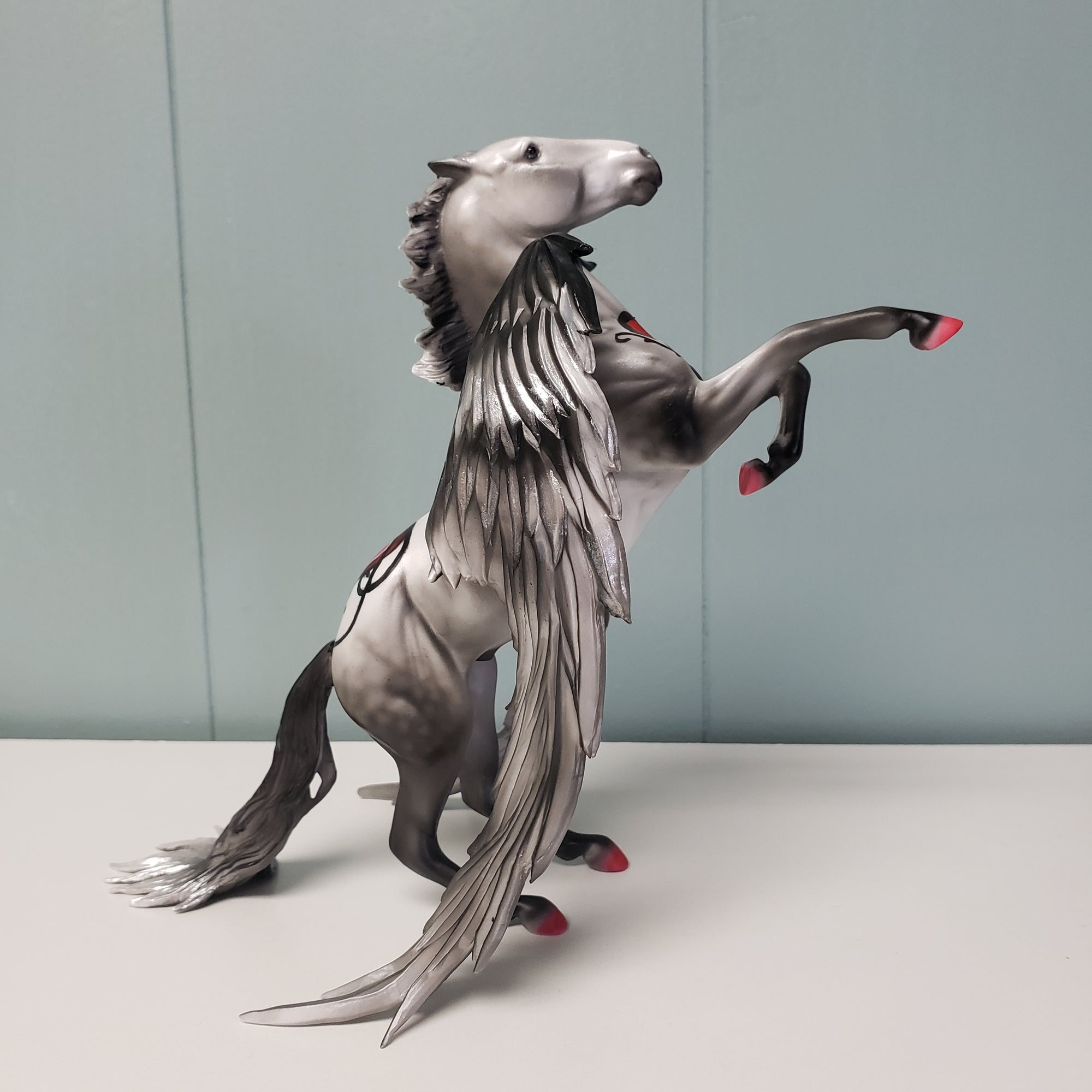 Villaintine OOAK Deco Dappled Gray W/ Angel Wings &amp; Bleeding Heart Design Rearing Pebble By Dawn Quick Best Offers 2/26/24