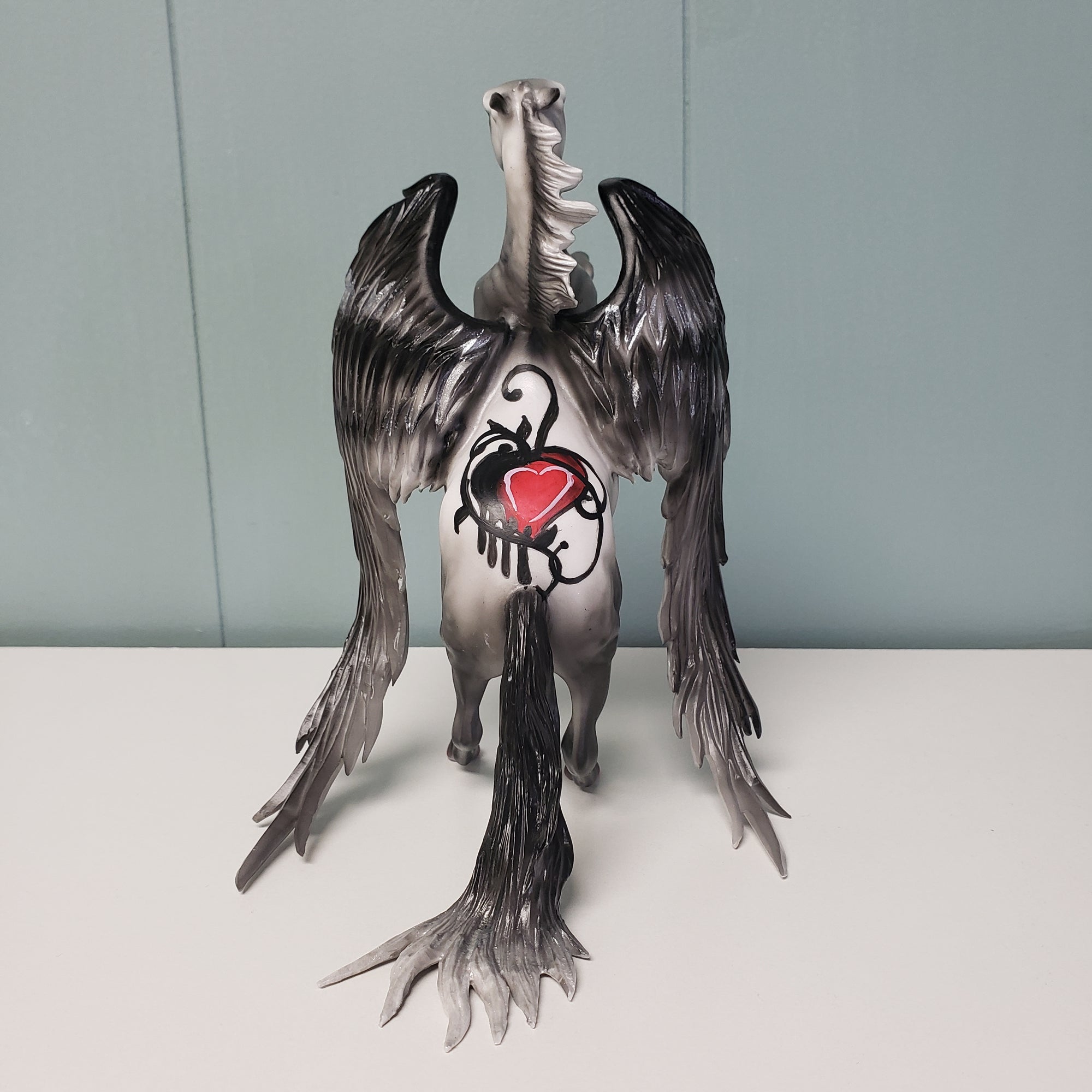 Villaintine OOAK Deco Dappled Gray W/ Angel Wings &amp; Bleeding Heart Design Rearing Pebble By Dawn Quick Best Offers 2/26/24