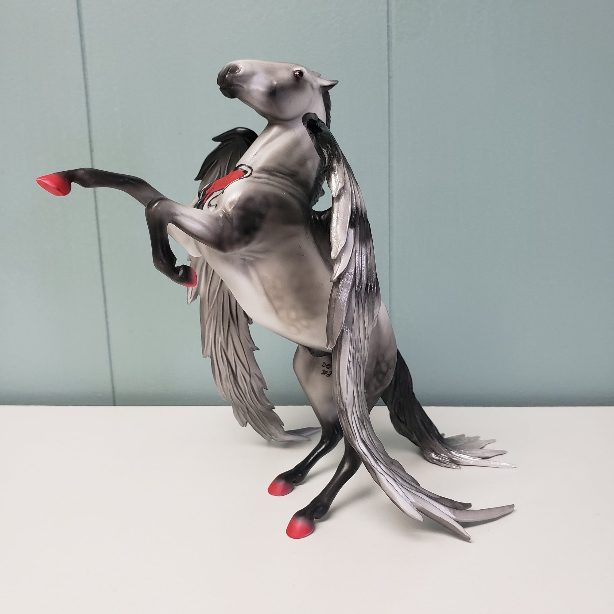 Villaintine OOAK Deco Dappled Gray W/ Angel Wings &amp; Bleeding Heart Design Rearing Pebble By Dawn Quick Best Offers 2/26/24