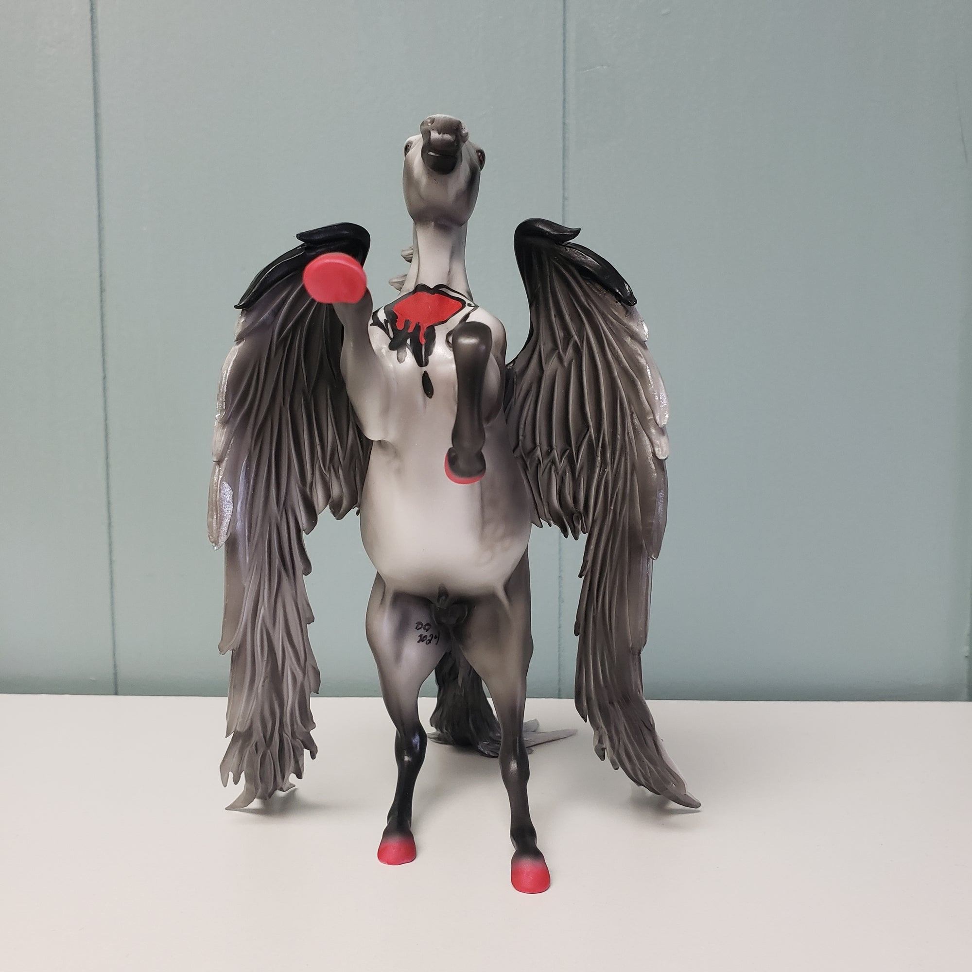 Villaintine OOAK Deco Dappled Gray W/ Angel Wings &amp; Bleeding Heart Design Rearing Pebble By Dawn Quick Best Offers 2/26/24