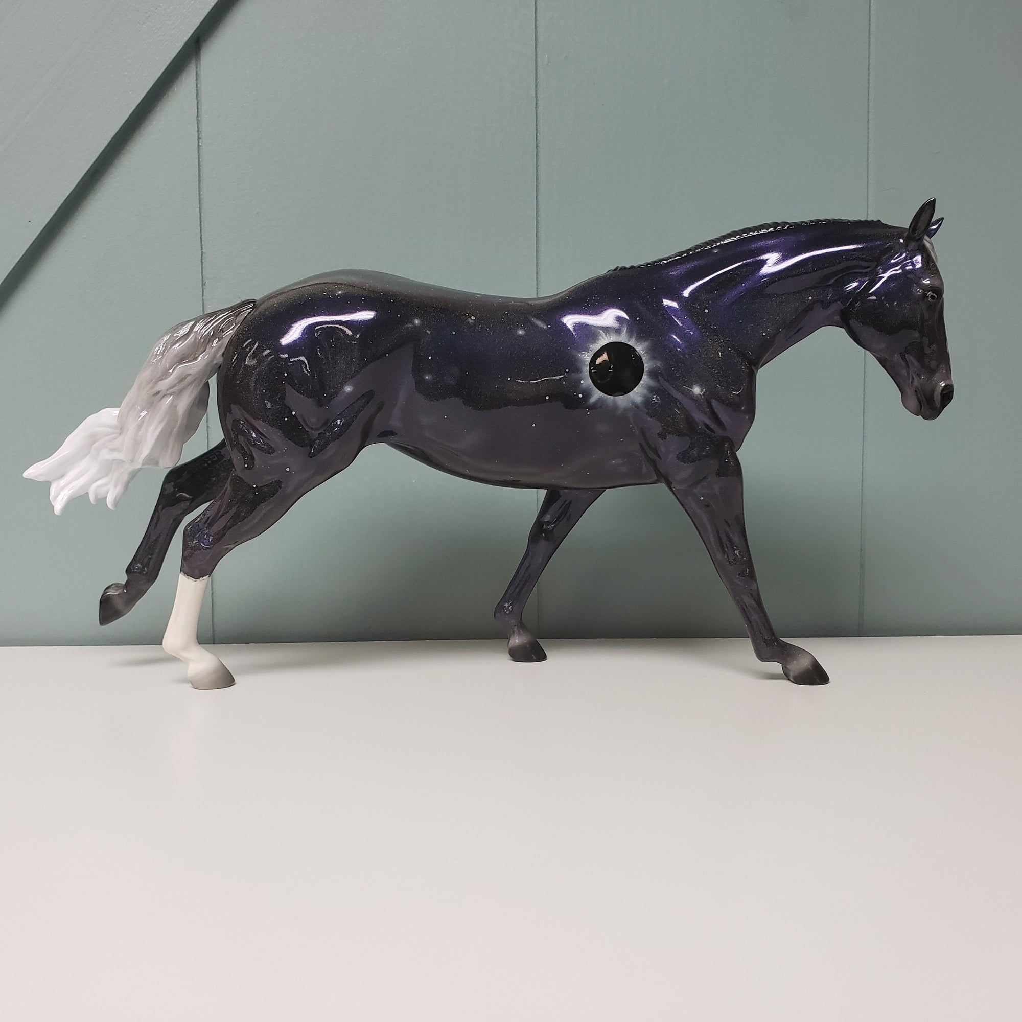 Totality OOAK Deco Holographic Night Sky and Eclipse Running Stock Horse by Ellen Robbins - Best Offers 4/9/24