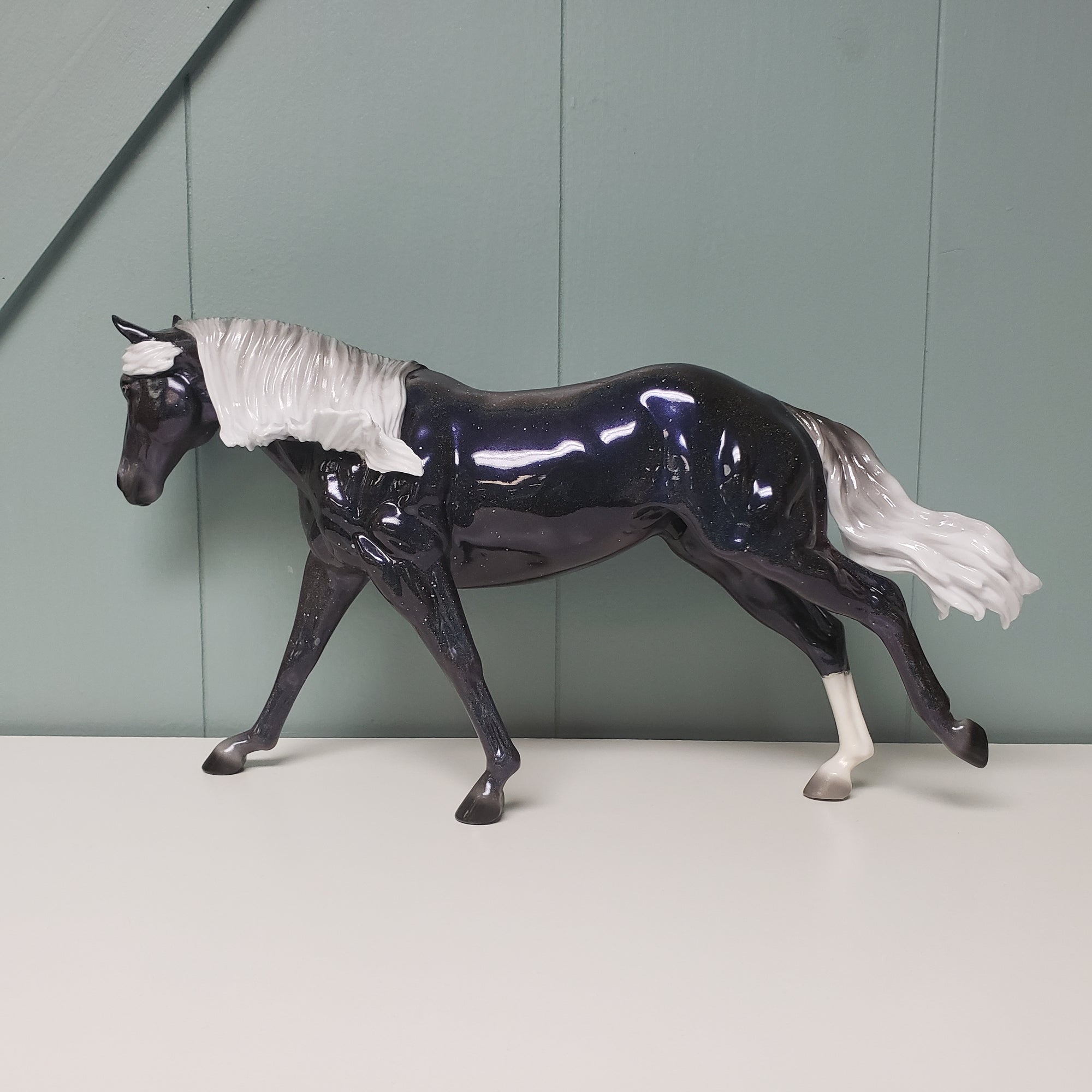Totality OOAK Deco Holographic Night Sky and Eclipse Running Stock Horse by Ellen Robbins - Best Offers 4/9/24