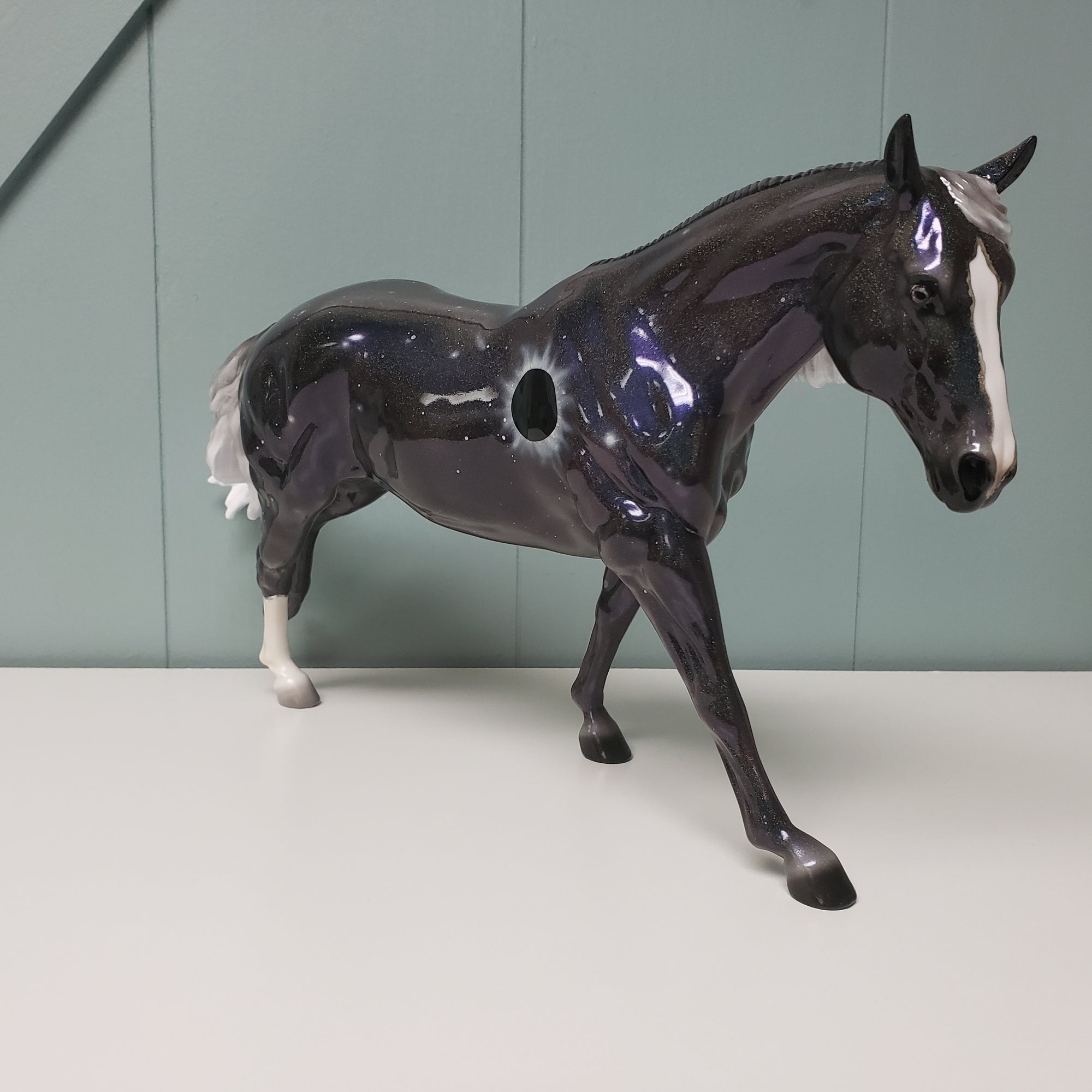 Totality OOAK Deco Holographic Night Sky and Eclipse Running Stock Horse by Ellen Robbins - Best Offers 4/9/24
