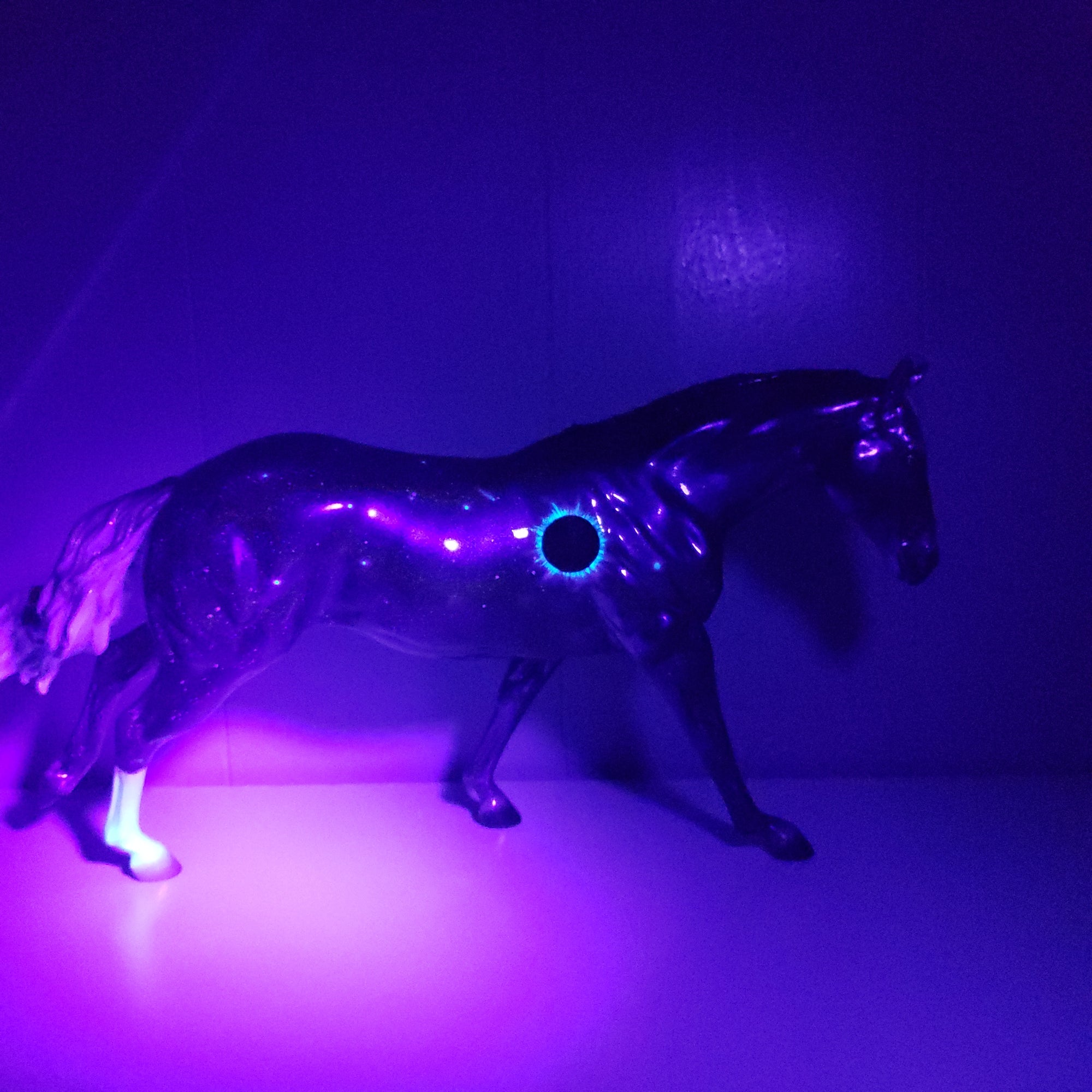 Totality OOAK Deco Holographic Night Sky and Eclipse Running Stock Horse by Ellen Robbins - Best Offers 4/9/24