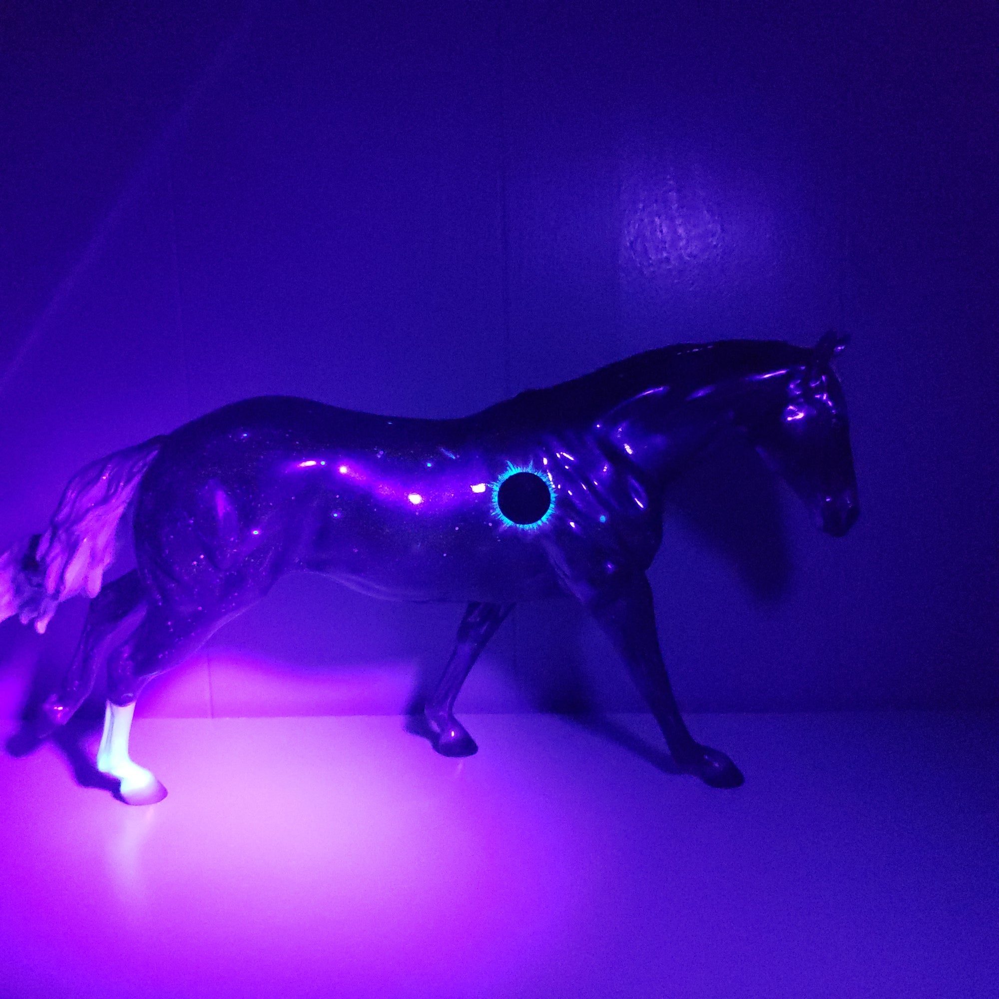 Totality OOAK Deco Holographic Night Sky and Eclipse Running Stock Horse by Ellen Robbins - Best Offers 4/9/24