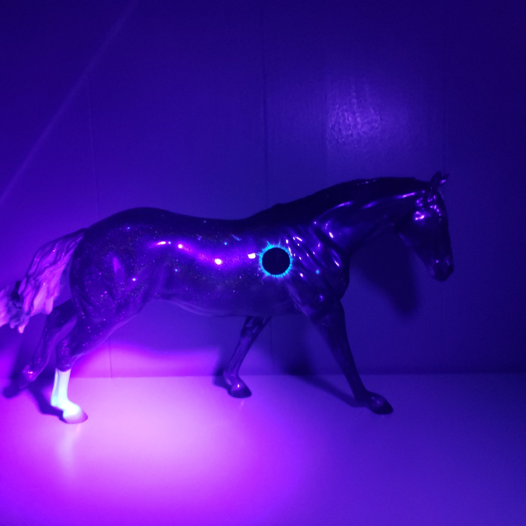 Totality OOAK Deco Holographic Night Sky and Eclipse Running Stock Horse by Ellen Robbins - Best Offers 4/9/24
