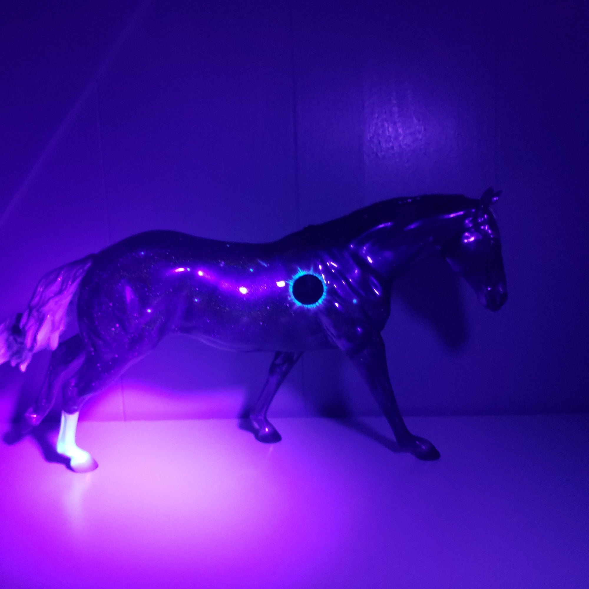 Totality OOAK Deco Holographic Night Sky and Eclipse Running Stock Horse by Ellen Robbins - Best Offers 4/9/24