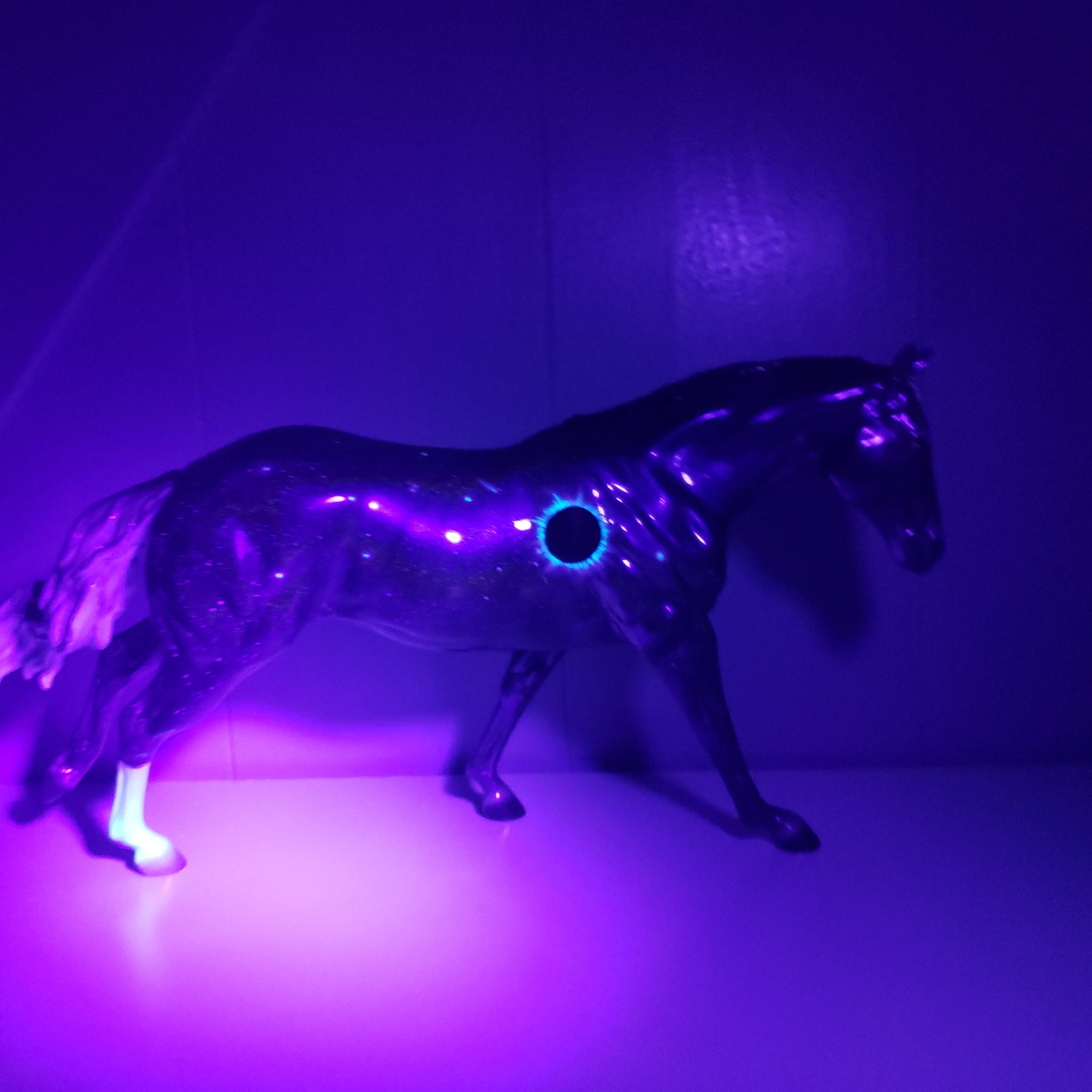 Totality OOAK Deco Holographic Night Sky and Eclipse Running Stock Horse by Ellen Robbins - Best Offers 4/9/24