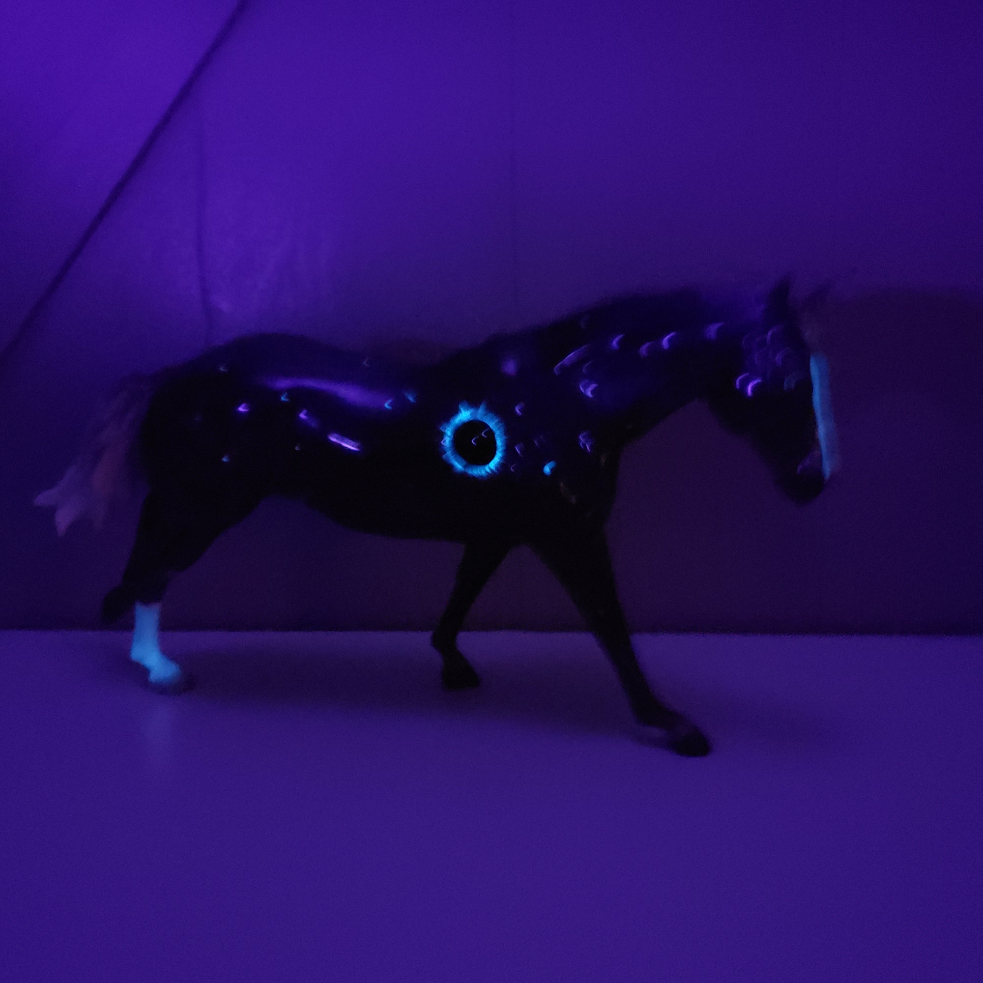 Totality OOAK Deco Holographic Night Sky and Eclipse Running Stock Horse by Ellen Robbins - Best Offers 4/9/24