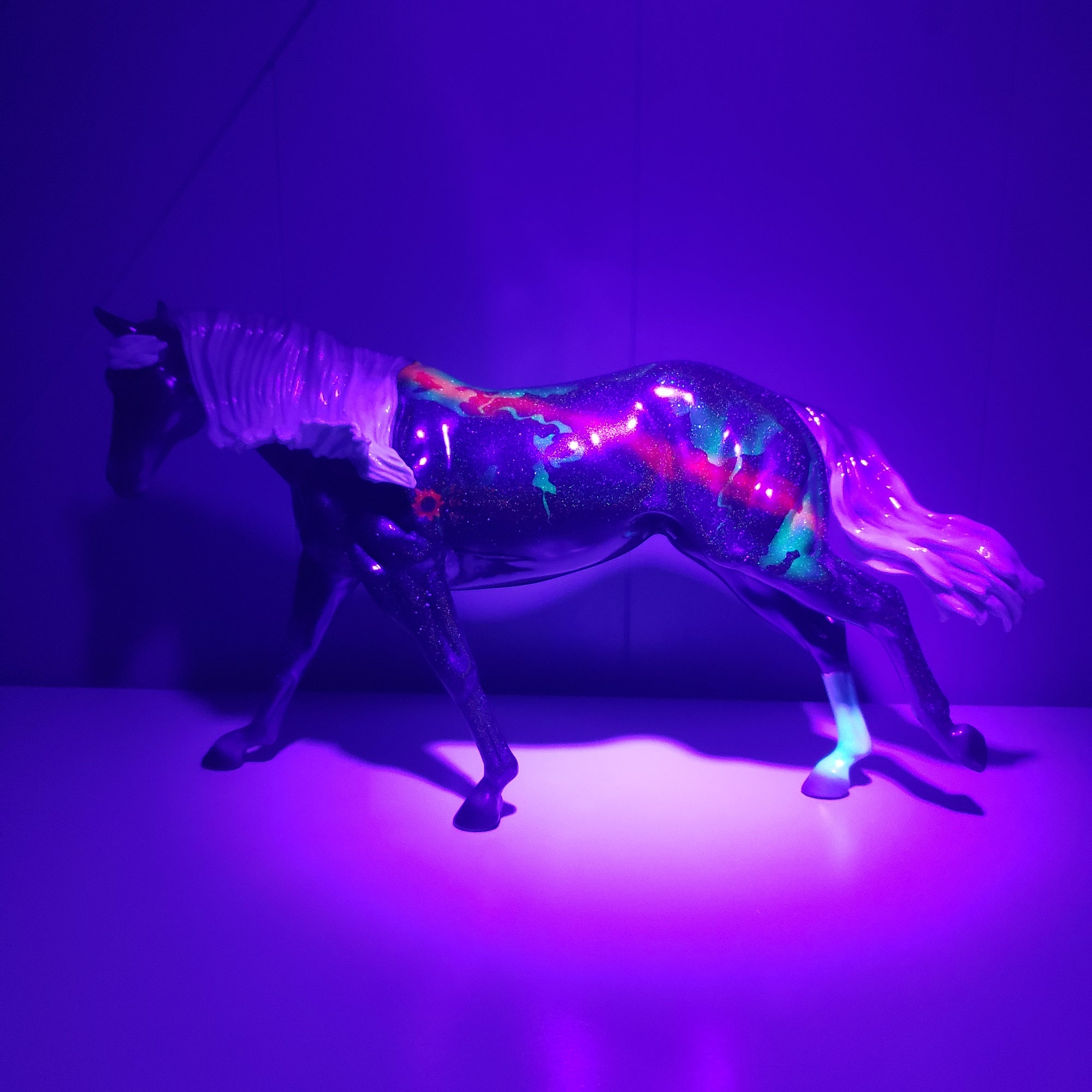 Totality OOAK Deco Holographic Night Sky and Eclipse Running Stock Horse by Ellen Robbins - Best Offers 4/9/24