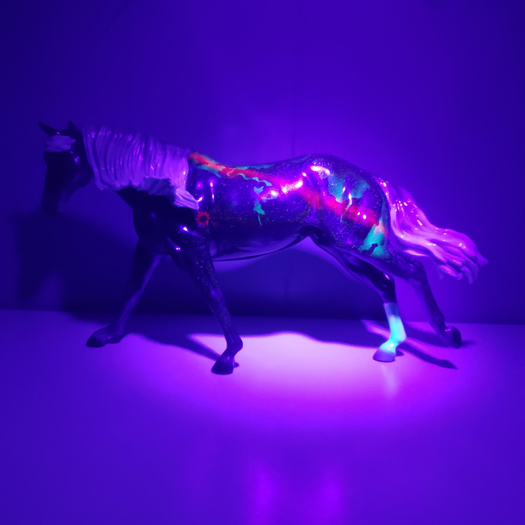 Totality OOAK Deco Holographic Night Sky and Eclipse Running Stock Horse by Ellen Robbins - Best Offers 4/9/24