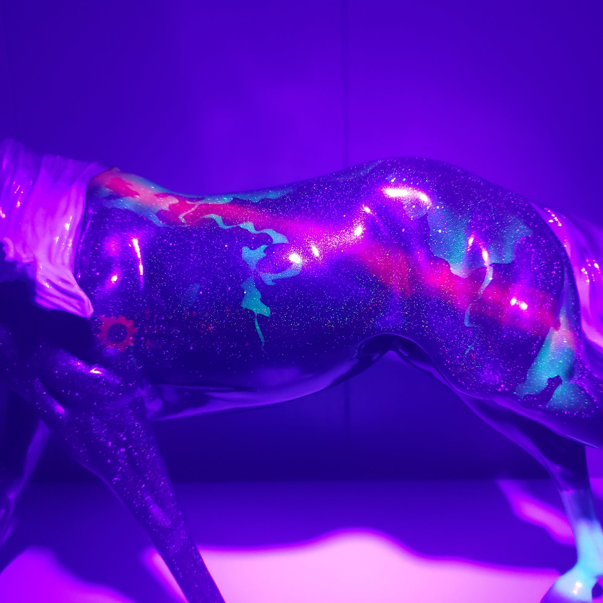 Totality OOAK Deco Holographic Night Sky and Eclipse Running Stock Horse by Ellen Robbins - Best Offers 4/9/24