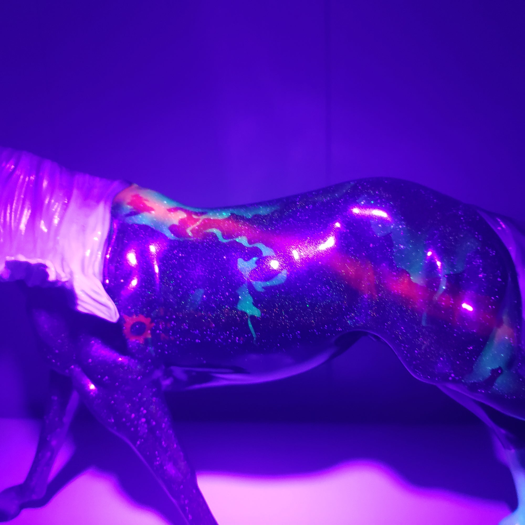 Totality OOAK Deco Holographic Night Sky and Eclipse Running Stock Horse by Ellen Robbins - Best Offers 4/9/24