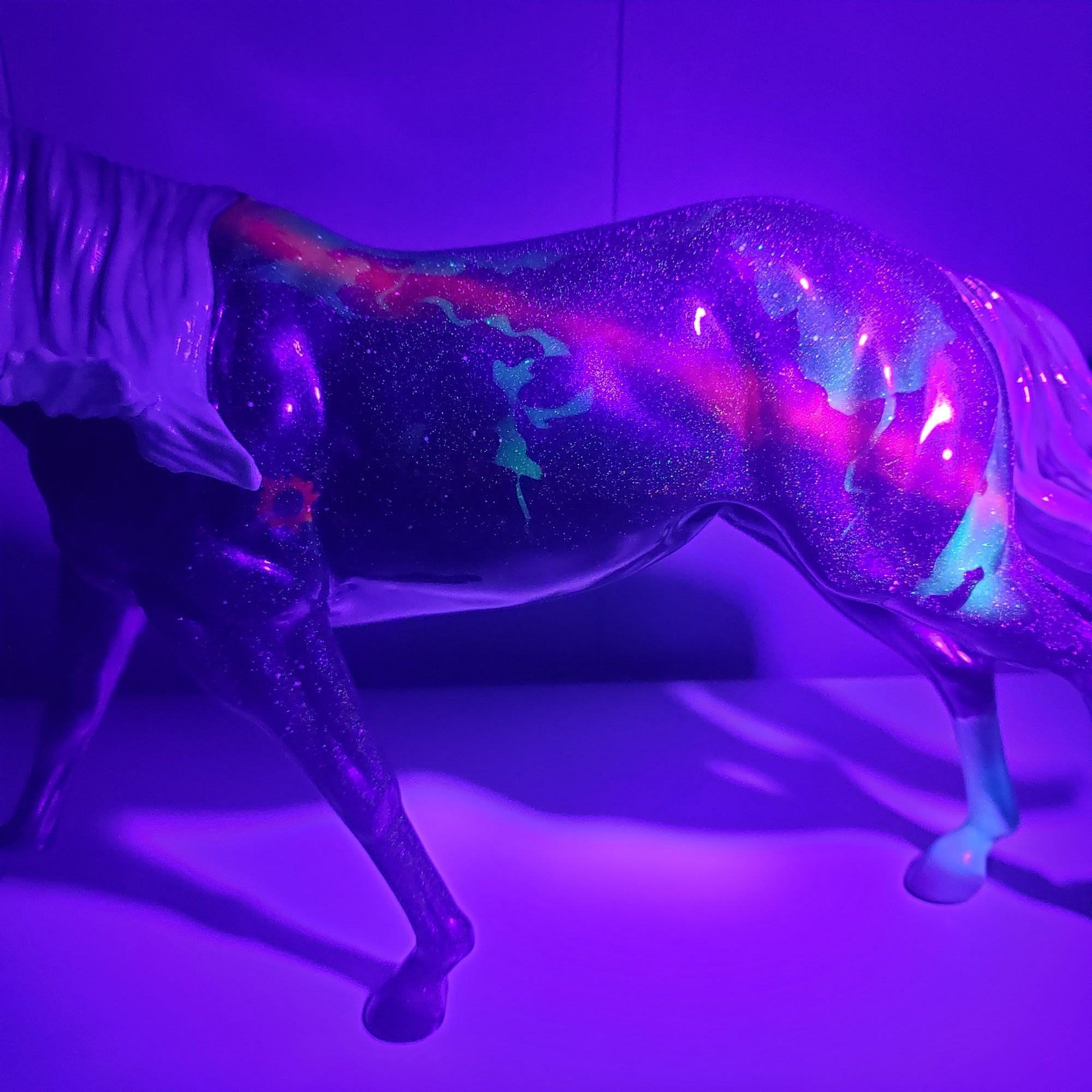 Totality OOAK Deco Holographic Night Sky and Eclipse Running Stock Horse by Ellen Robbins - Best Offers 4/9/24