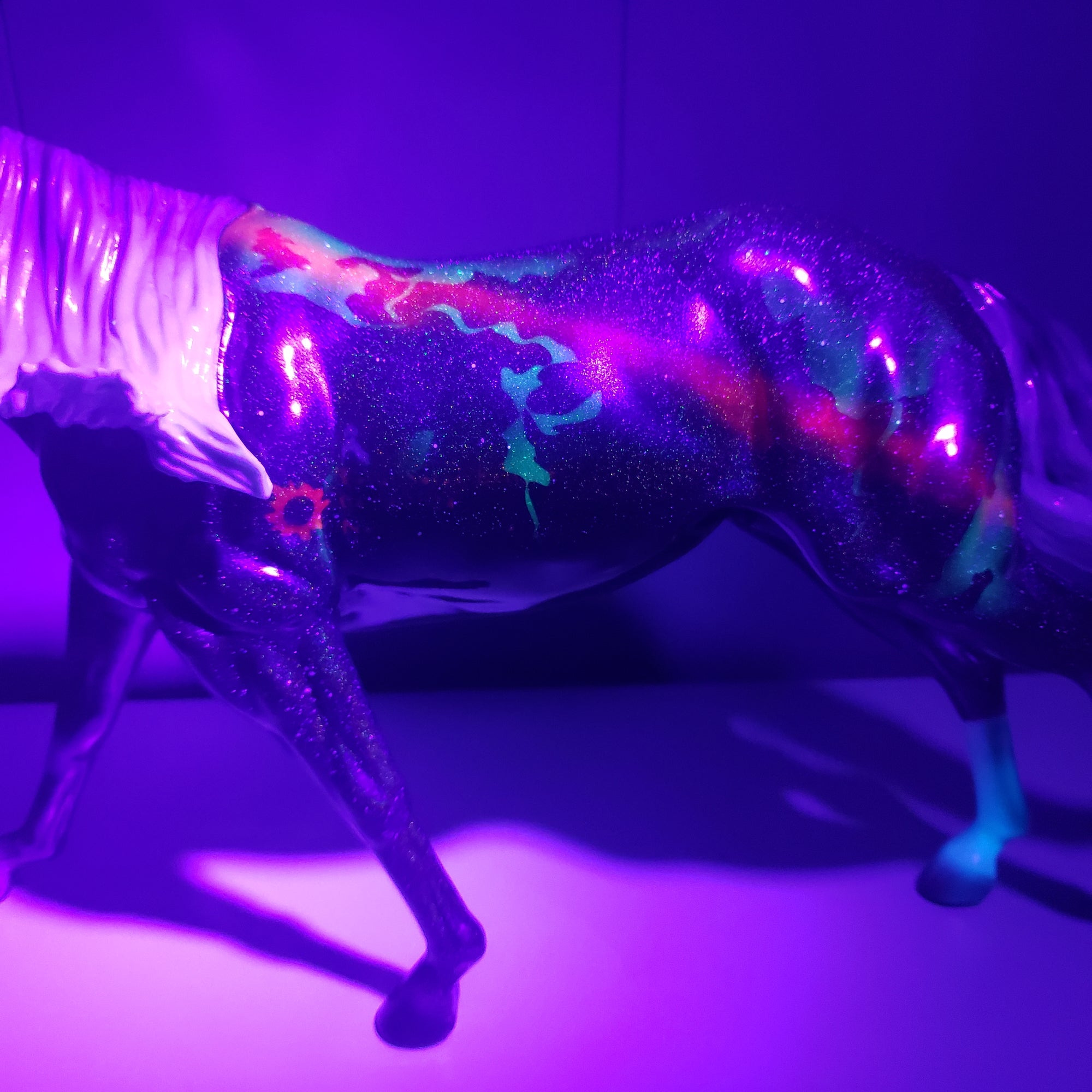 Totality OOAK Deco Holographic Night Sky and Eclipse Running Stock Horse by Ellen Robbins - Best Offers 4/9/24