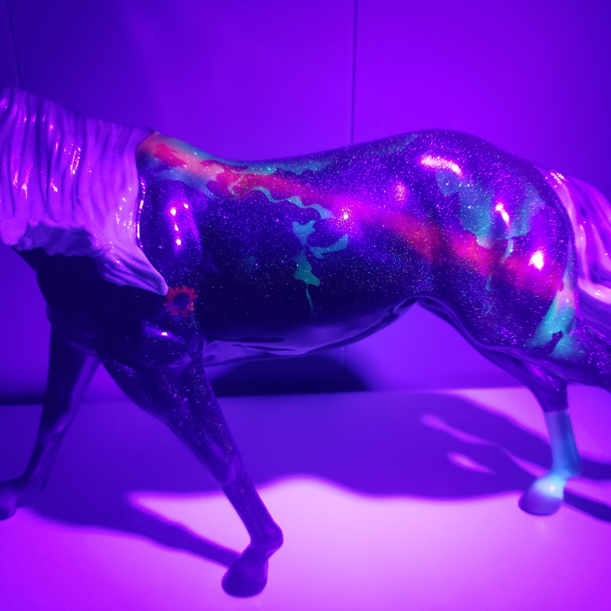 Totality OOAK Deco Holographic Night Sky and Eclipse Running Stock Horse by Ellen Robbins - Best Offers 4/9/24