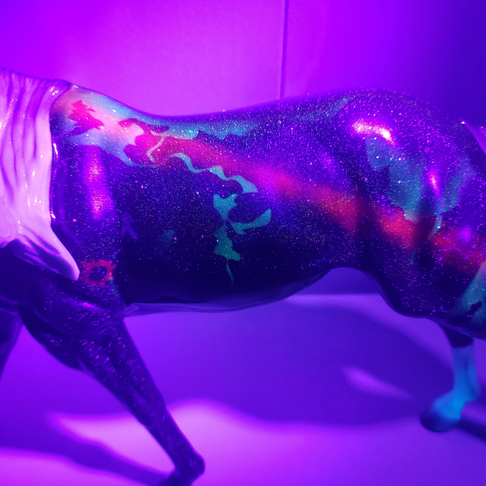 Totality OOAK Deco Holographic Night Sky and Eclipse Running Stock Horse by Ellen Robbins - Best Offers 4/9/24