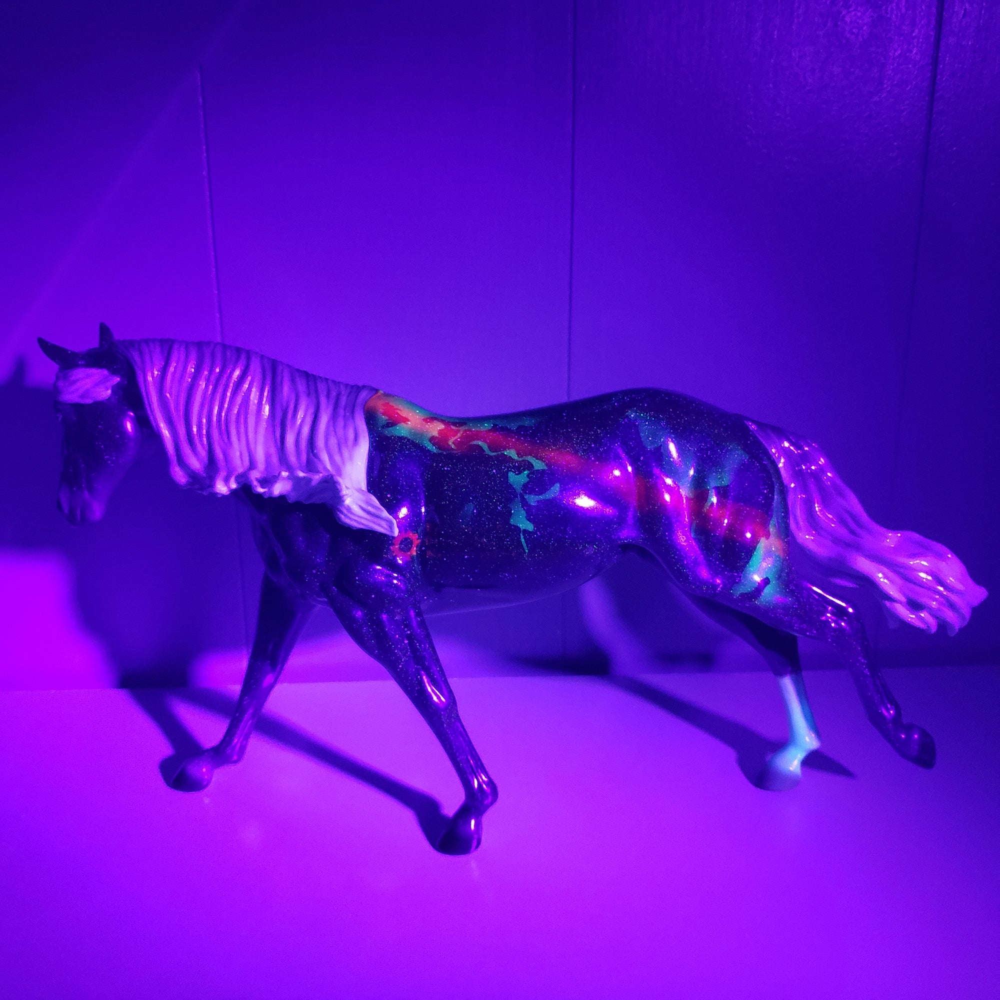 Totality OOAK Deco Holographic Night Sky and Eclipse Running Stock Horse by Ellen Robbins - Best Offers 4/9/24