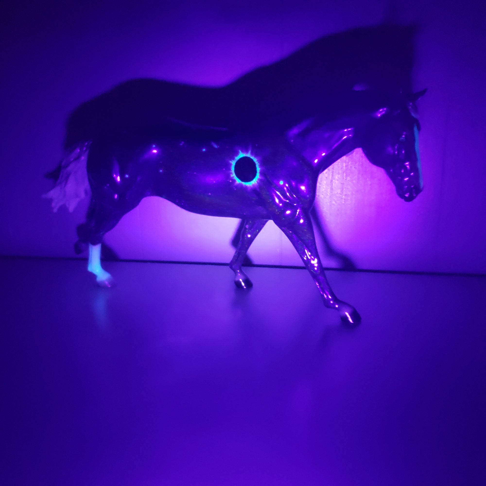 Totality OOAK Deco Holographic Night Sky and Eclipse Running Stock Horse by Ellen Robbins - Best Offers 4/9/24