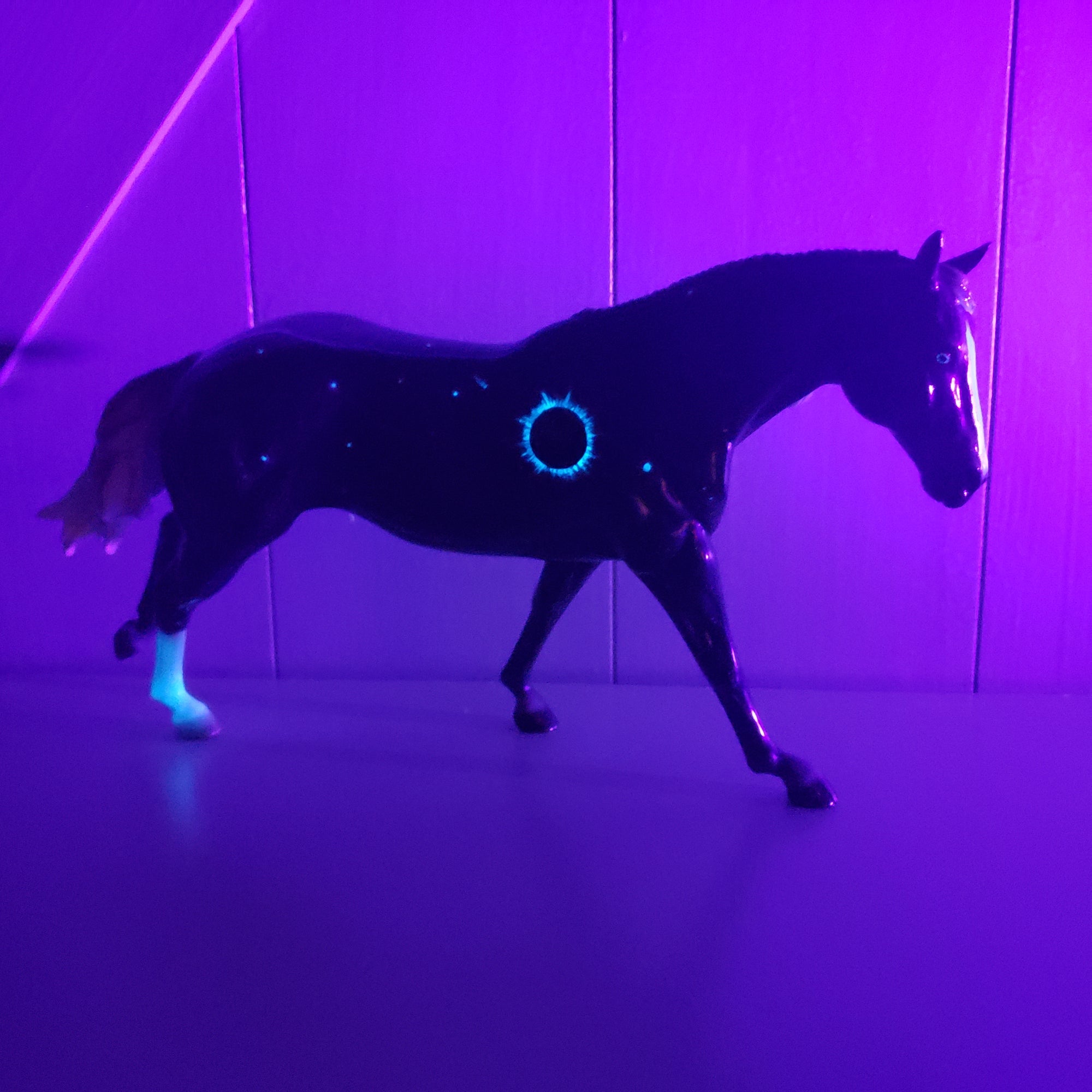 Totality OOAK Deco Holographic Night Sky and Eclipse Running Stock Horse by Ellen Robbins - Best Offers 4/9/24