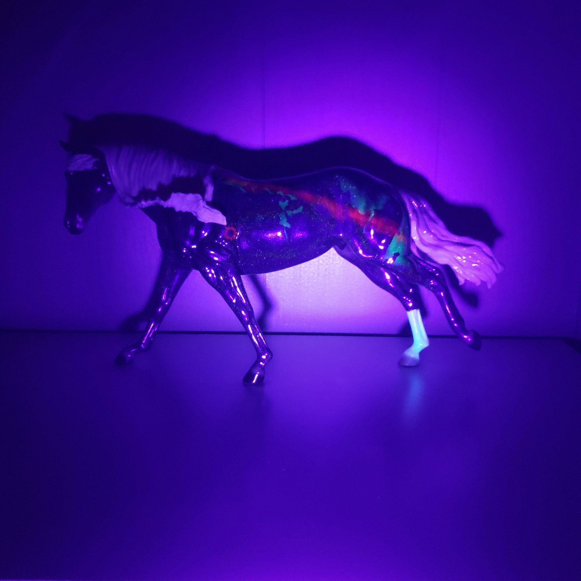Totality OOAK Deco Holographic Night Sky and Eclipse Running Stock Horse by Ellen Robbins - Best Offers 4/9/24