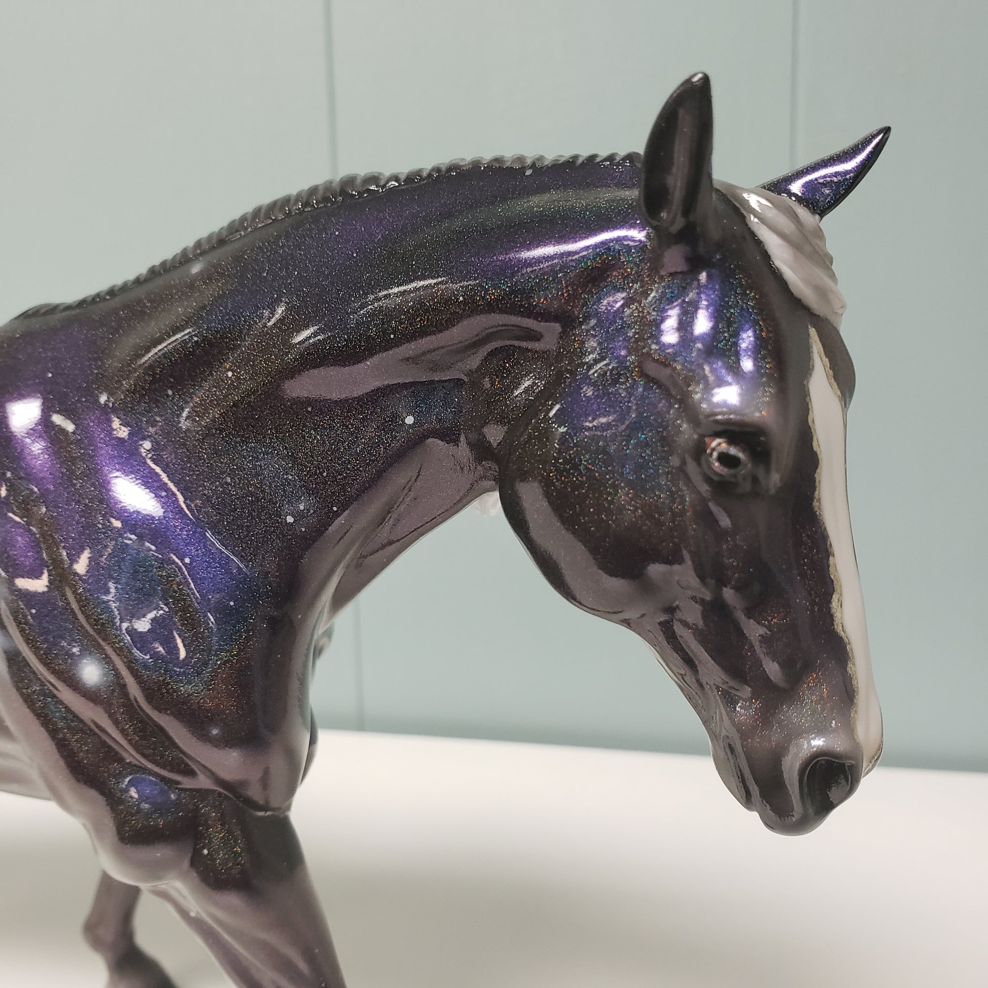 Totality OOAK Deco Holographic Night Sky and Eclipse Running Stock Horse by Ellen Robbins - Best Offers 4/9/24