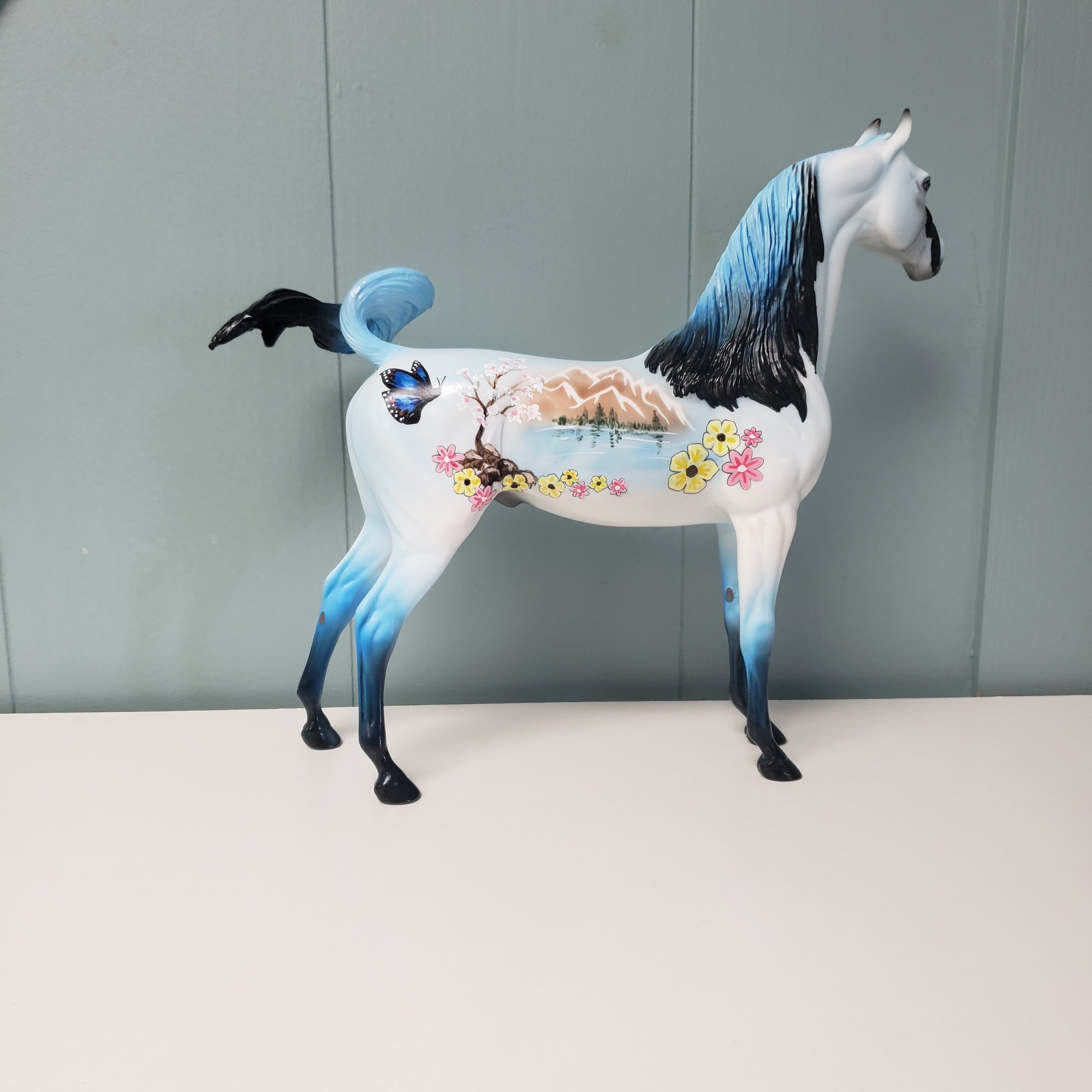 Tranquility OOAK Deco Blue Mountain Scene Custom Arabian By Dawn Quick - SHCF24