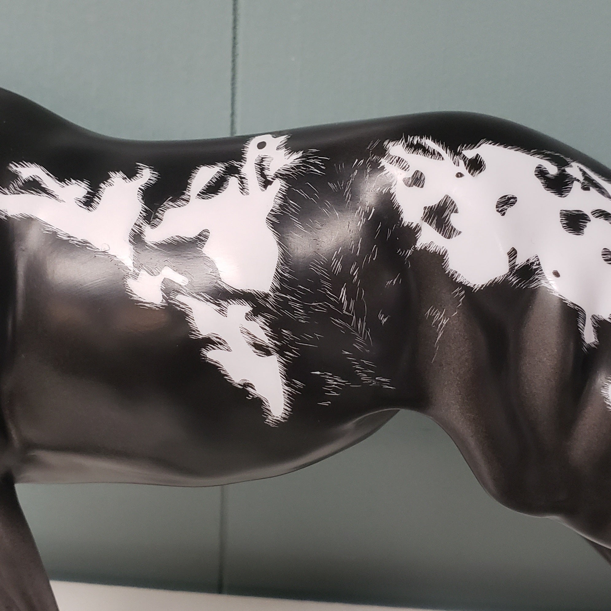 Glossy Saffron OOAK Black Overo W/ Etched Markings Remington By Dawn Quick