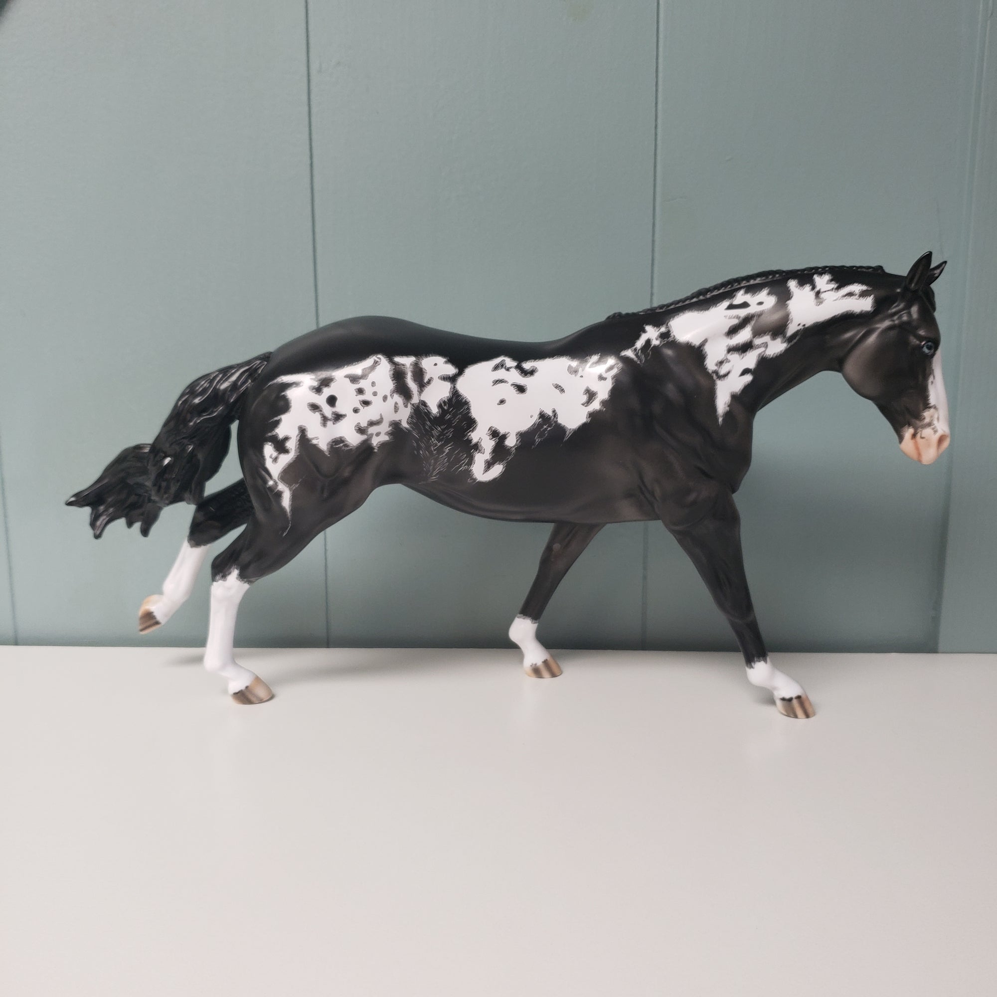 Glossy Saffron OOAK Black Overo W/ Etched Markings Remington By Dawn Quick