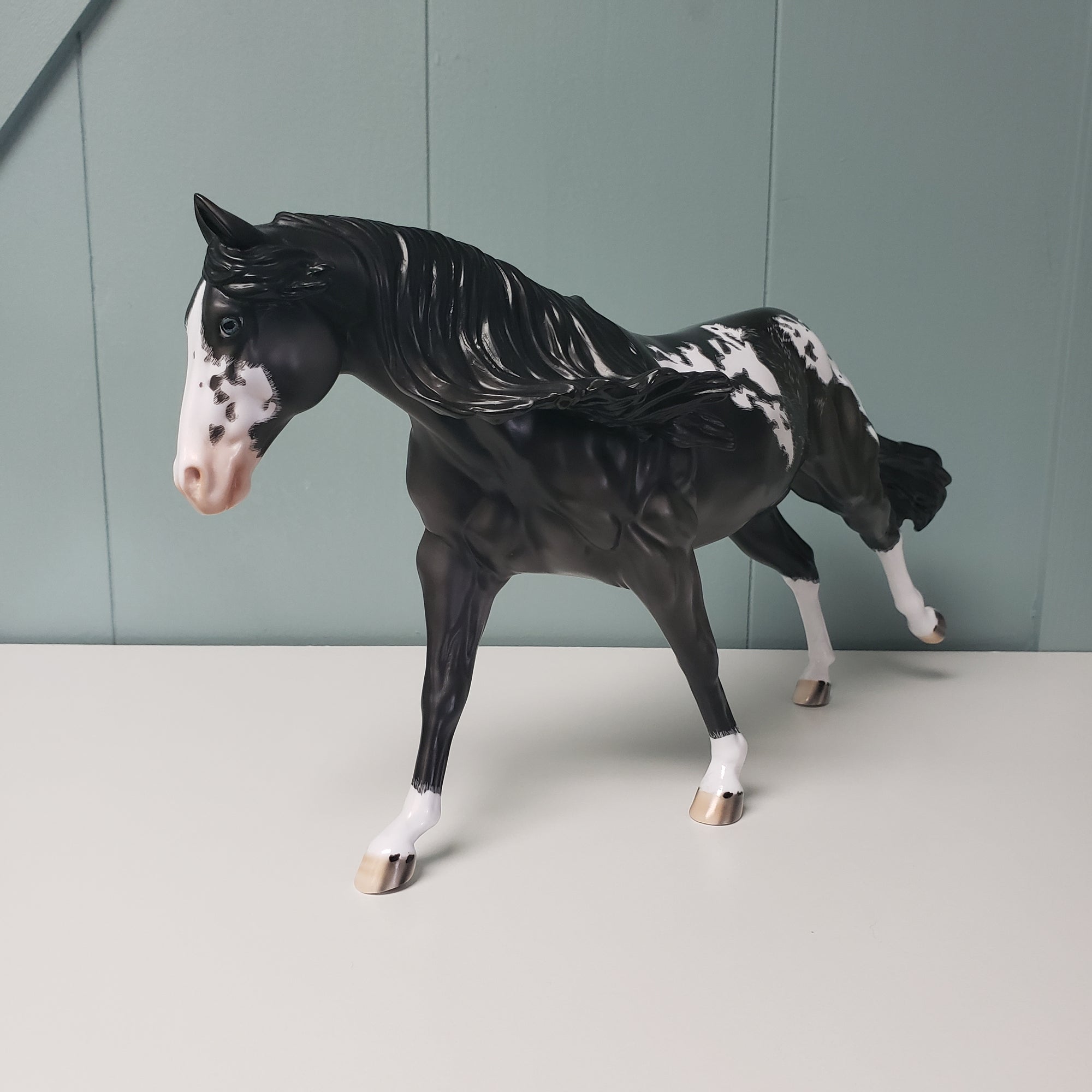 Glossy Saffron OOAK Black Overo W/ Etched Markings Remington By Dawn Quick