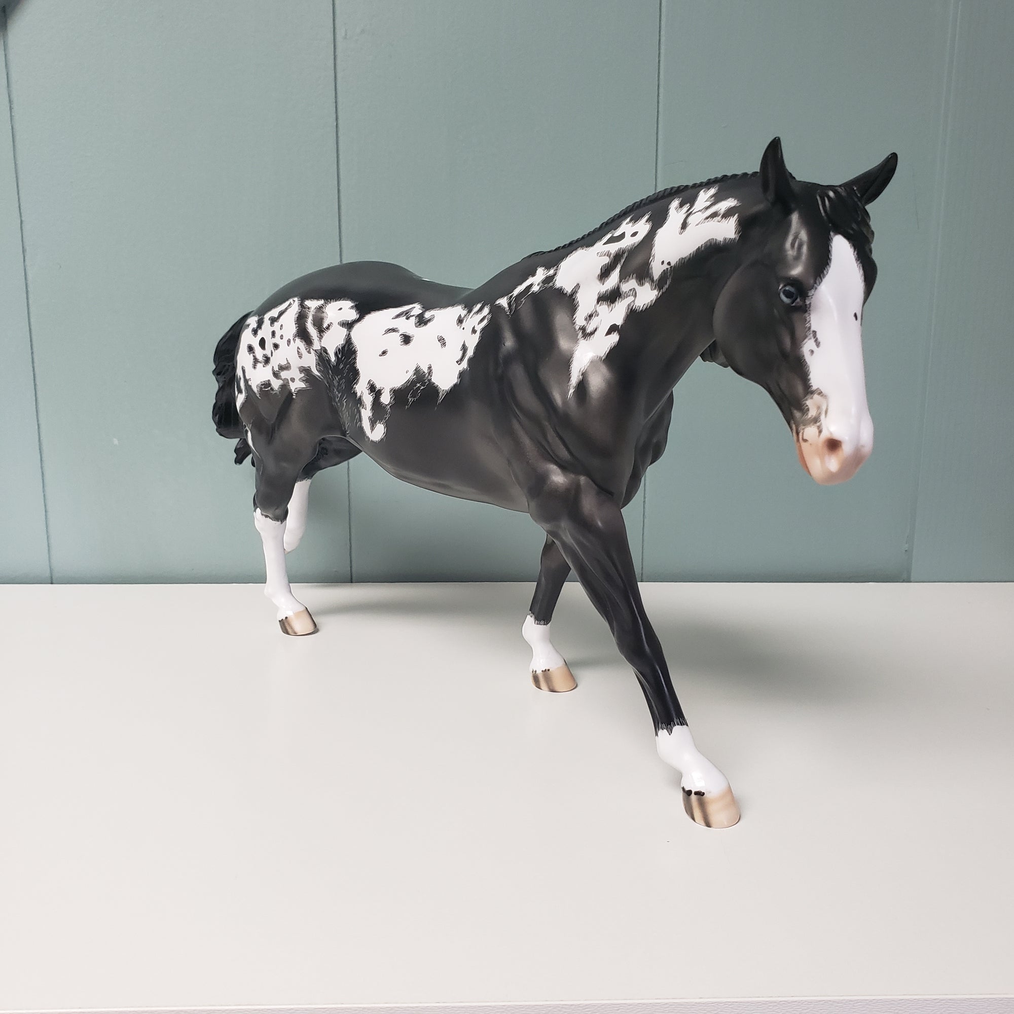 Glossy Saffron OOAK Black Overo W/ Etched Markings Remington By Dawn Quick