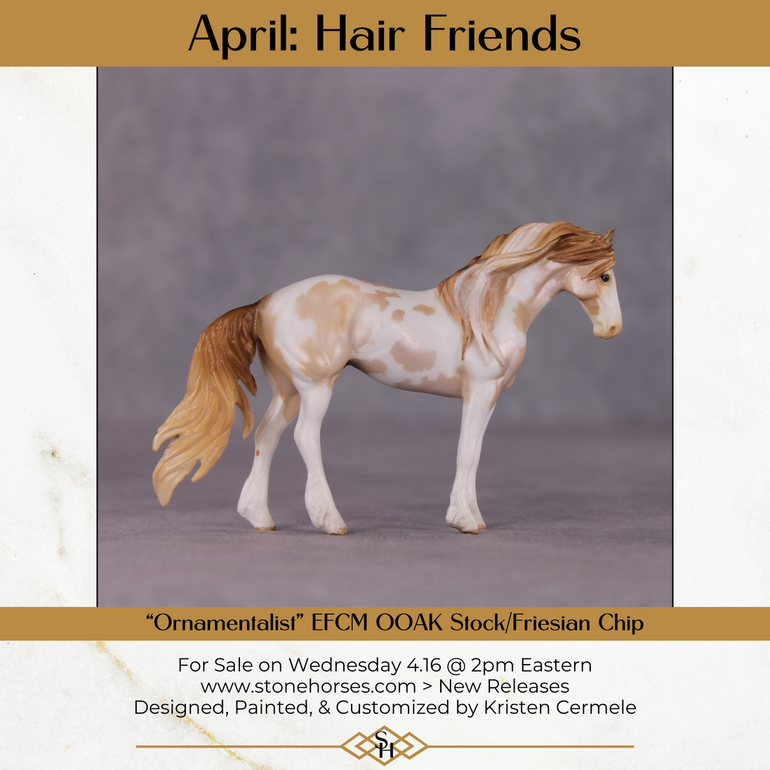 "Ornamentalist" OOAK EFCM Friesian Chip By Kristen Cermele - April GemStones Series