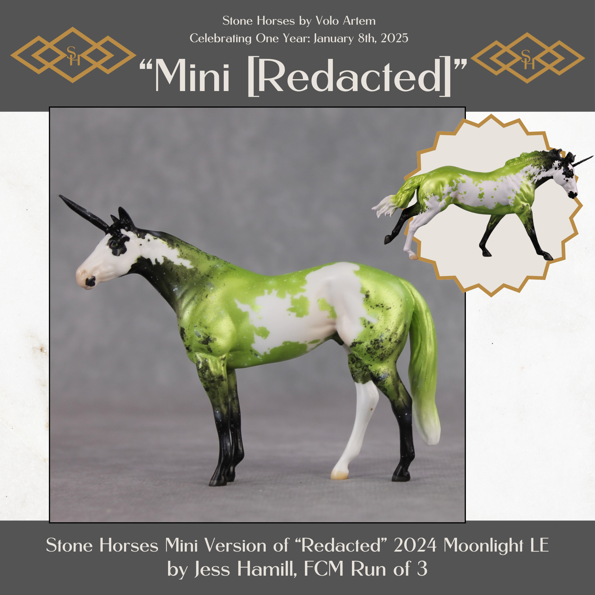 Mini [Redacted] LE-3 Alien Inspired Green Deco Unicorn Stock Chip By Jess Hamill -Secret Surprise Chip Drop