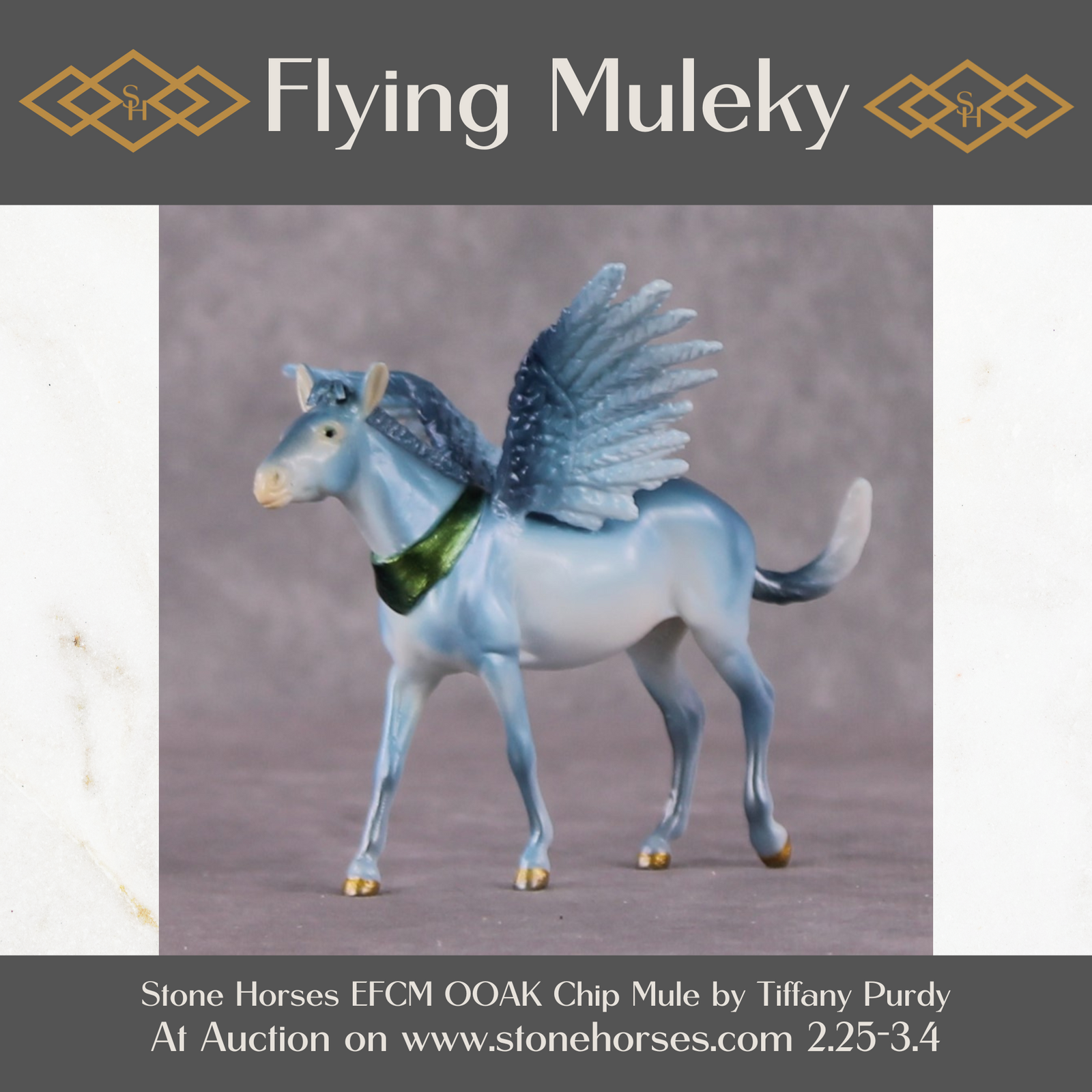 "Flying Mulkey" OOAK Deco Blue Winged Mule Chip By Tiffany Purdy Best Offer
